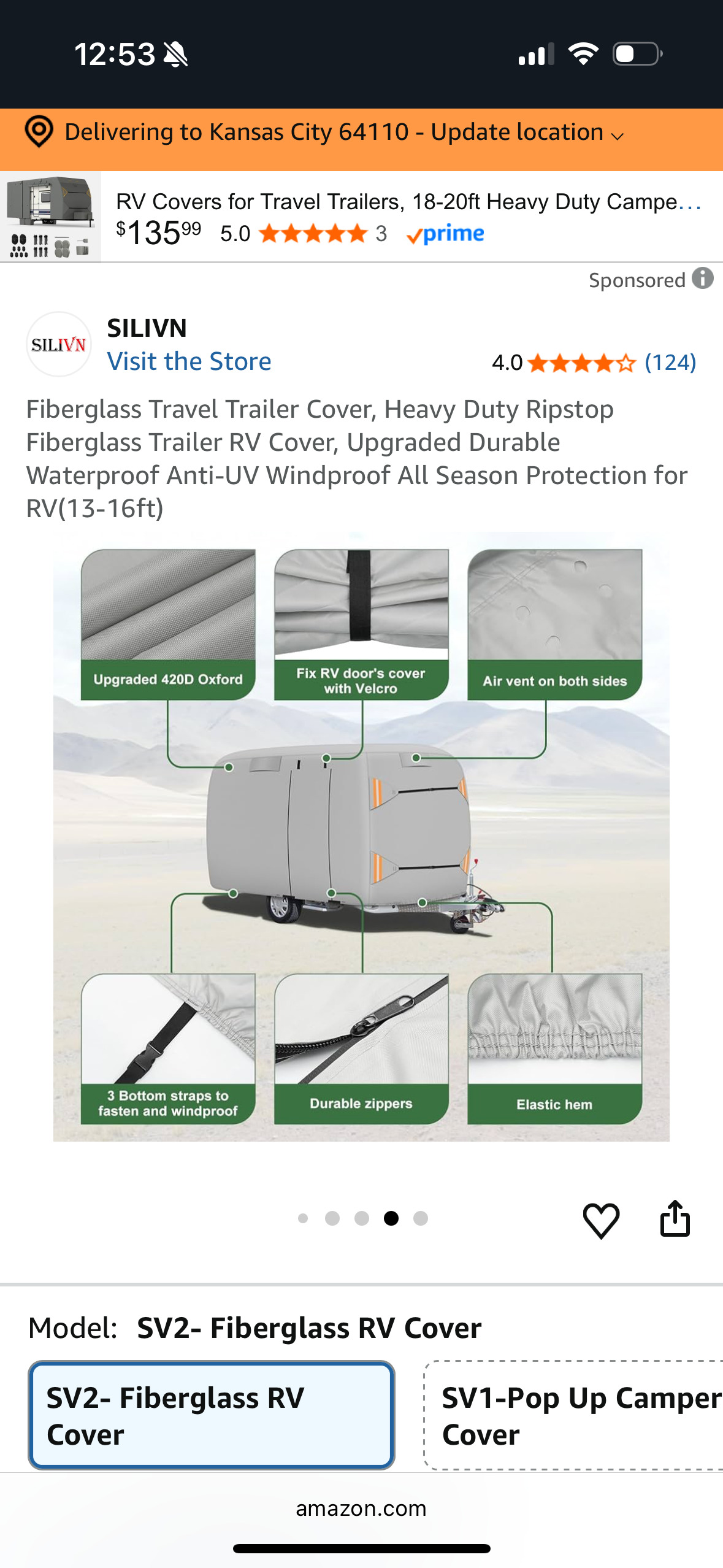 Fiberglass Travel Trailer Cover, Heavy Duty Ripstop Fiberglass Trailer RV Cover, Upgraded Durable Waterproof Anti-UV Windproof All Season Protection for RV(8-10ft)