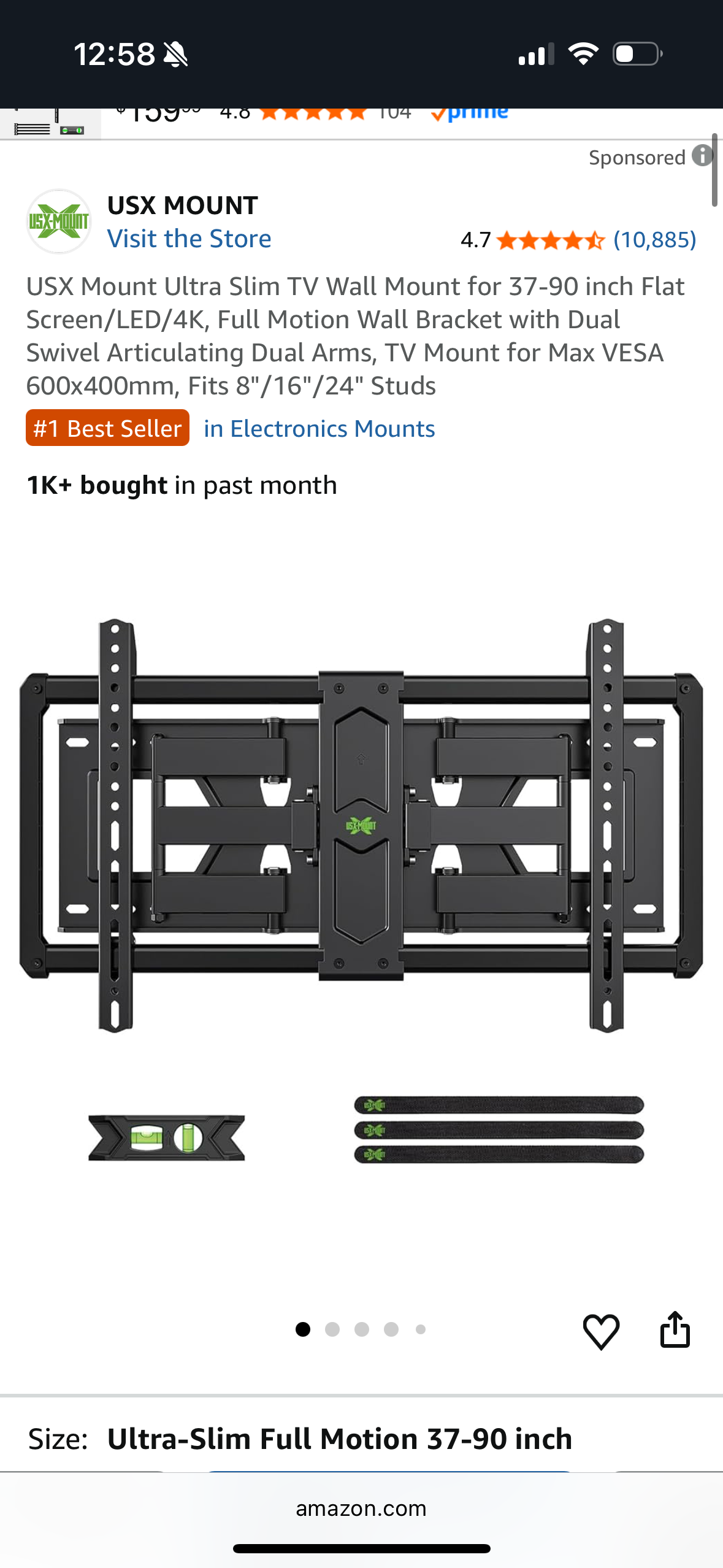 USX Mount Ultra Slim TV Wall Mount for 37-90 inch Flat Screen/LED/4K, Full Motion Wall Bracket with Dual Swivel Articulating Dual Arms, TV Mount for Max VESA 600x400mm, Fits 8"/16"/24" Studs