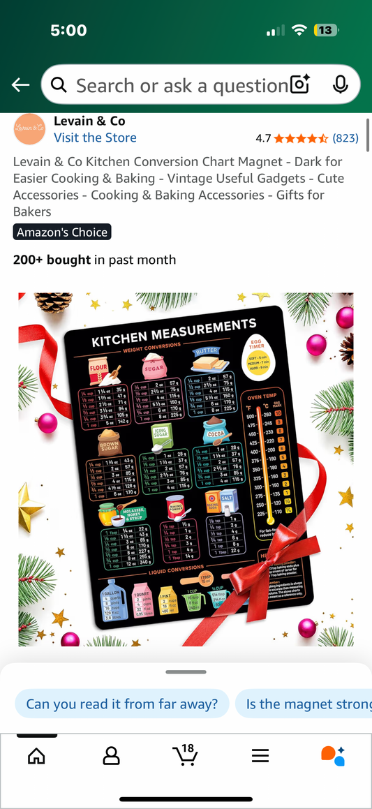 Levain & Co Kitchen Conversion Chart Magnet - Dark for Easier Cooking & Baking - Vintage Useful Gadgets - Cute Accessories - Cooking & Baking Accessories - Gifts for Bakers