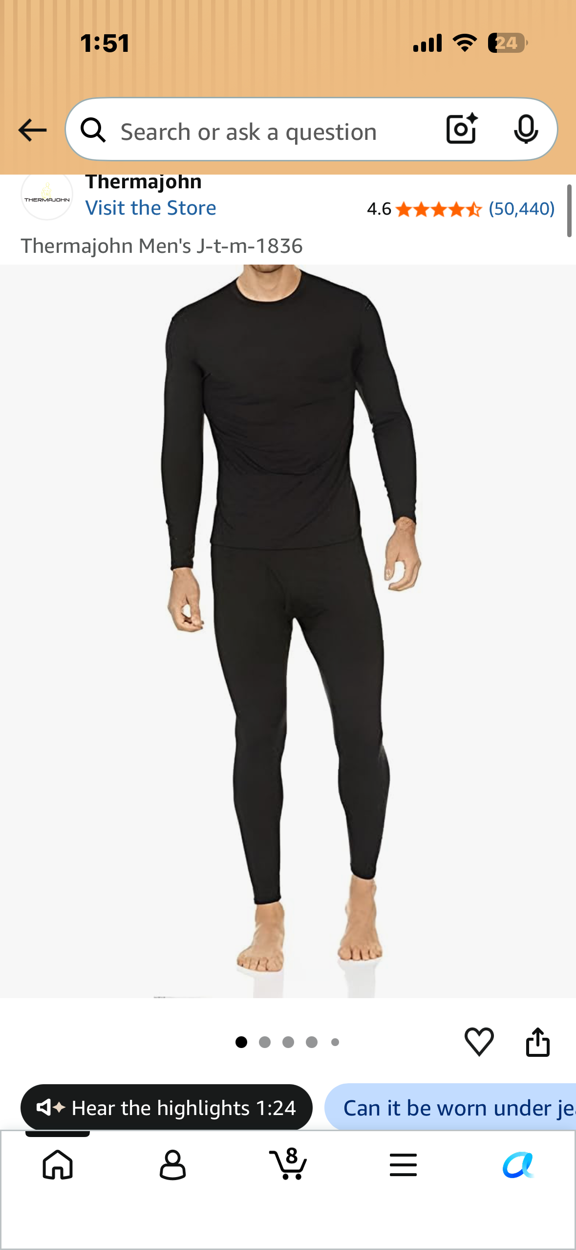 Thermajohn Men’s Ultra-Soft/Fleece-Lined Thermal Underwear 2-Piece Set (Size Large)