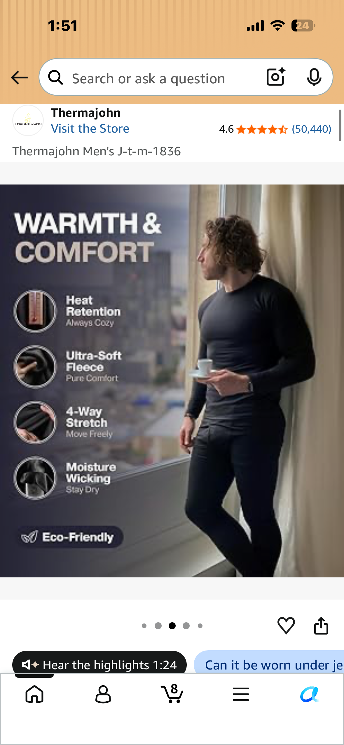 Thermajohn Men’s Ultra-Soft/Fleece-Lined Thermal Underwear 2-Piece Set (Size Large)
