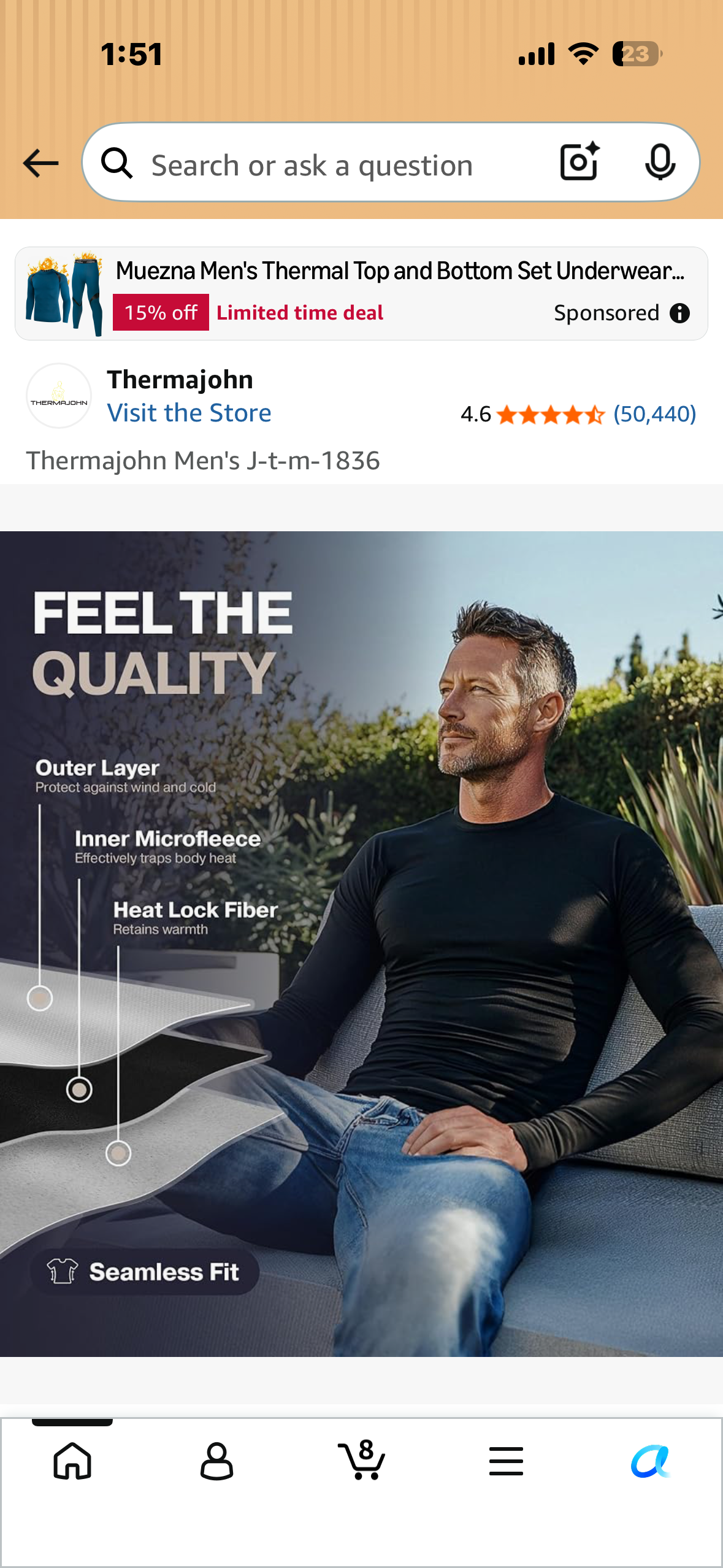 Thermajohn Men’s Ultra-Soft/Fleece-Lined Thermal Underwear 2-Piece Set (Size Large)