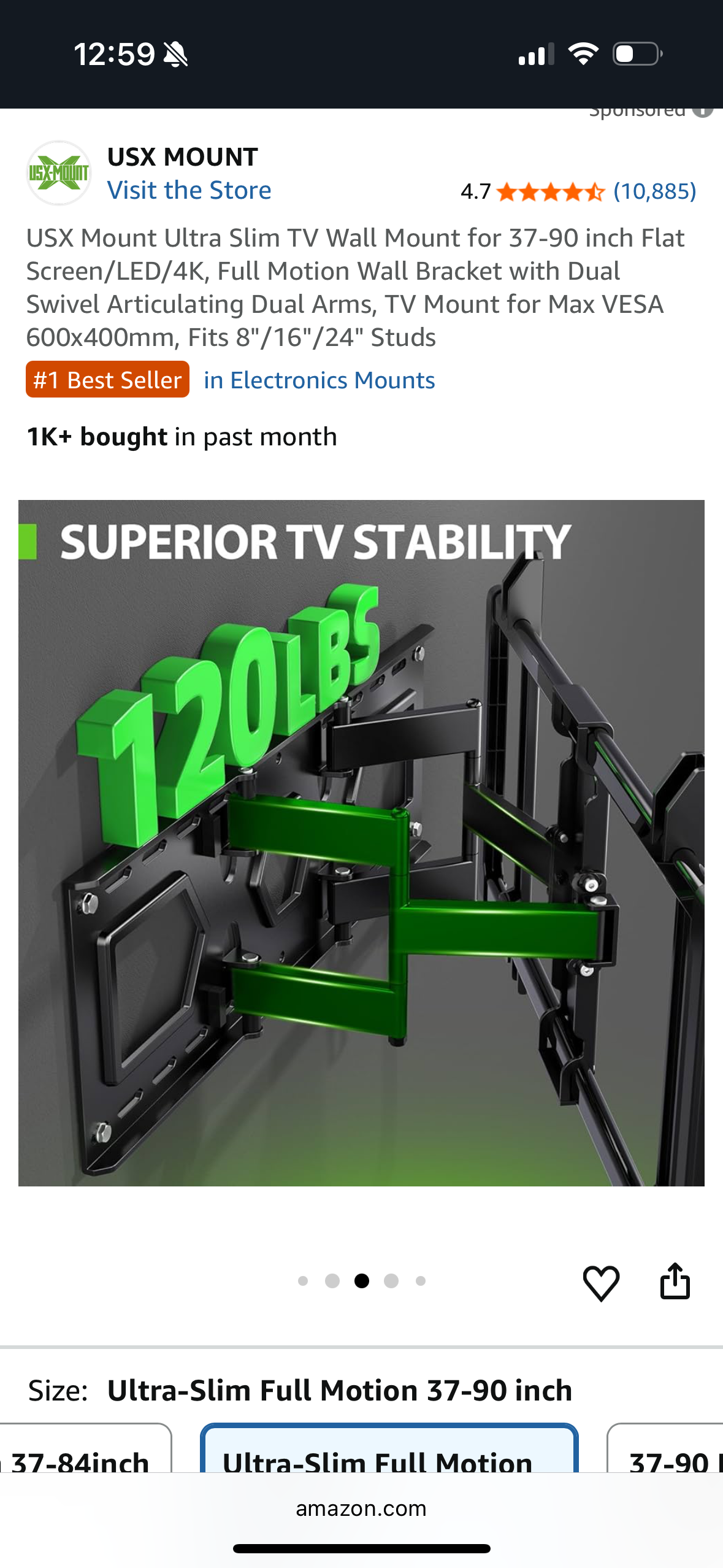 USX Mount Ultra Slim TV Wall Mount for 37-90 inch Flat Screen/LED/4K, Full Motion Wall Bracket with Dual Swivel Articulating Dual Arms, TV Mount for Max VESA 600x400mm, Fits 8"/16"/24" Studs