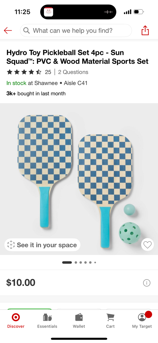 Hydro Toy Pickleball Set 4pc - Sun Squad™: PVC & Wood Material Sports Set