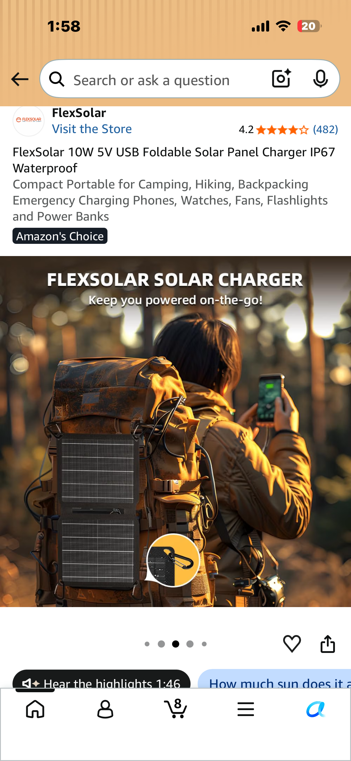 FlexSolar 10W 5V USB Foldable Solar Panel Charger, IP67 Waterproof, Compact, Portable for Camping, Hiking, Backpacking Emergency Charging Phones, Watches, Fans, Flashlights and Power Banks