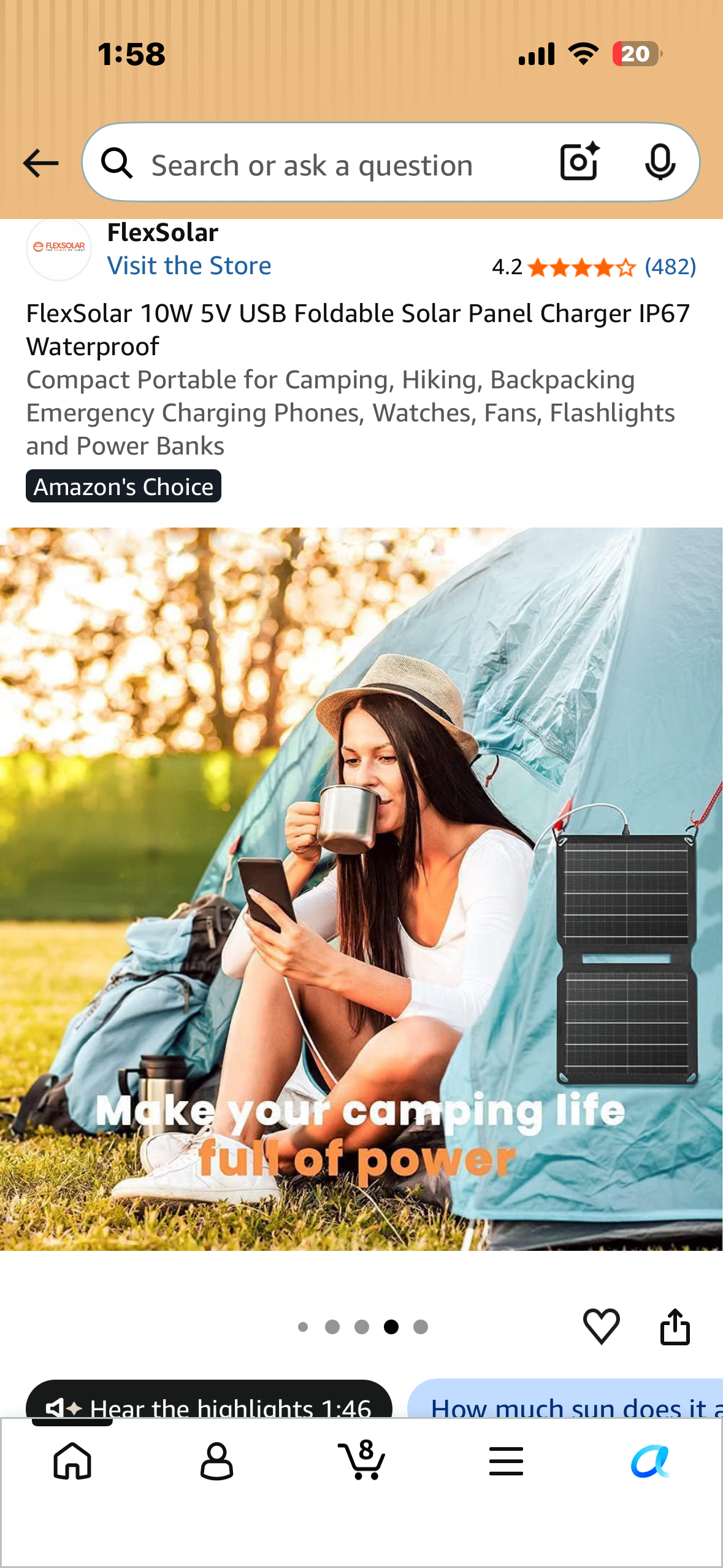 FlexSolar 10W 5V USB Foldable Solar Panel Charger, IP67 Waterproof, Compact, Portable for Camping, Hiking, Backpacking Emergency Charging Phones, Watches, Fans, Flashlights and Power Banks