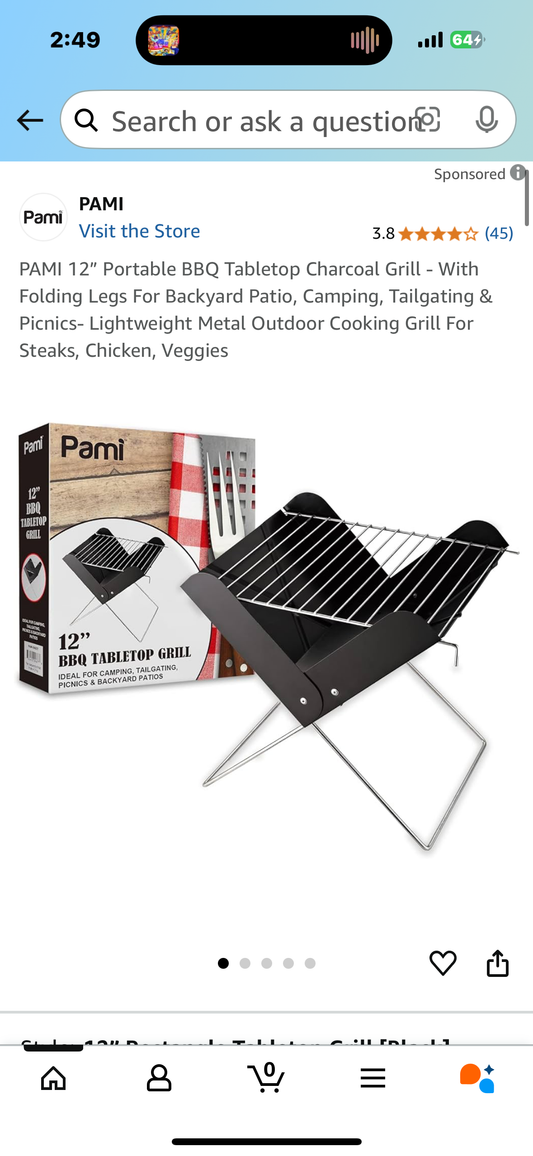 PAMI 12” Portable BBQ Tabletop Charcoal Grill - With Folding Legs For Backyard Patio, Camping, Tailgating & Picnics- Lightweight Metal Outdoor Cooking Grill For Steaks, Chicken, Veggies