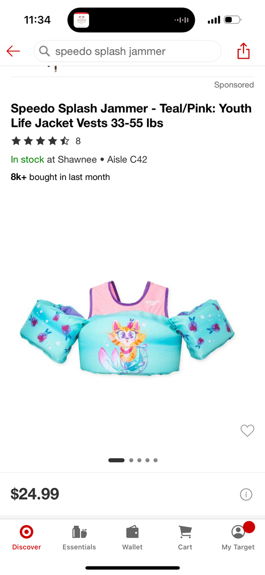 Speedo Splash Jammer - Teal/Pink: Youth Life Jacket Vests 33-55 Ibs