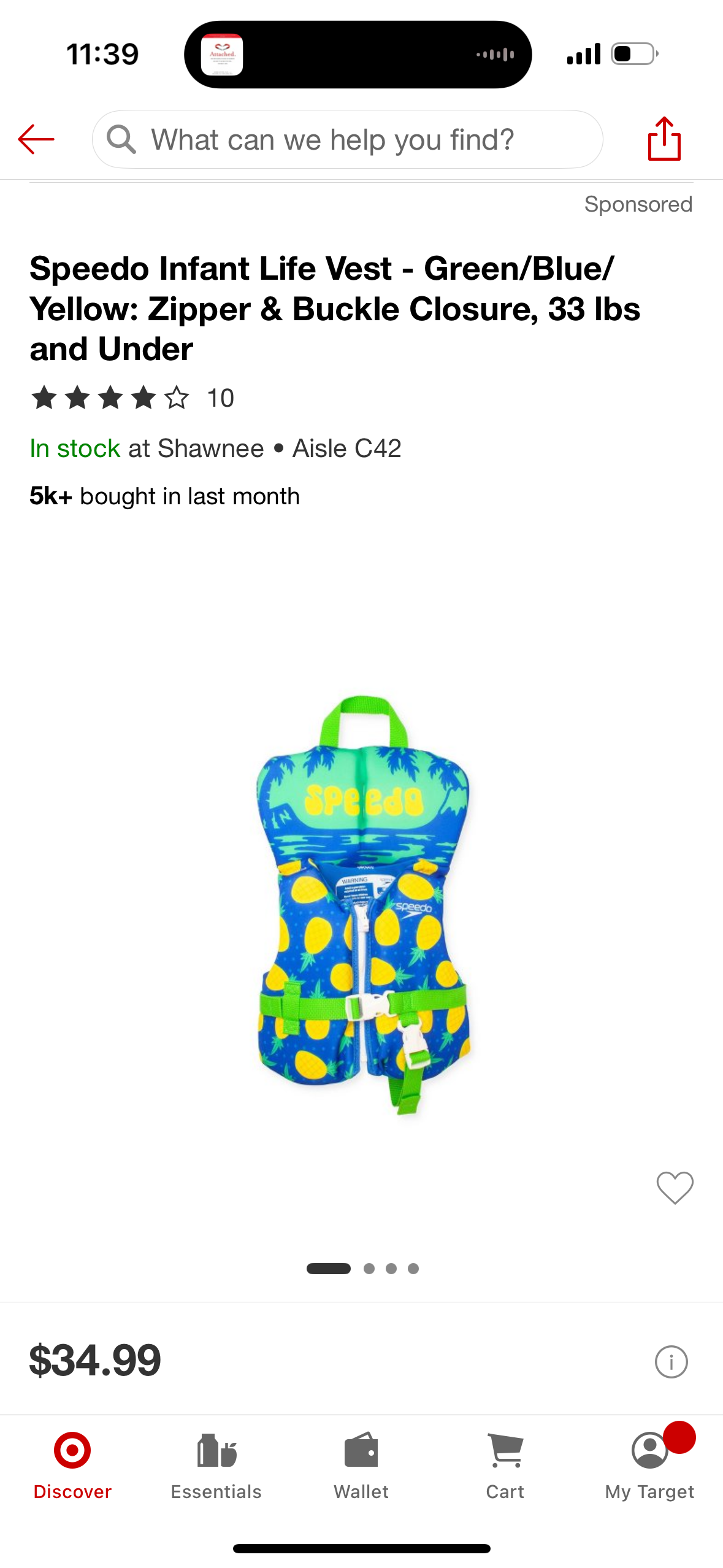 Speedo Infant Life Vest - Green/Blue/ Yellow: Zipper & Buckle Closure, 33 Ibs and Under