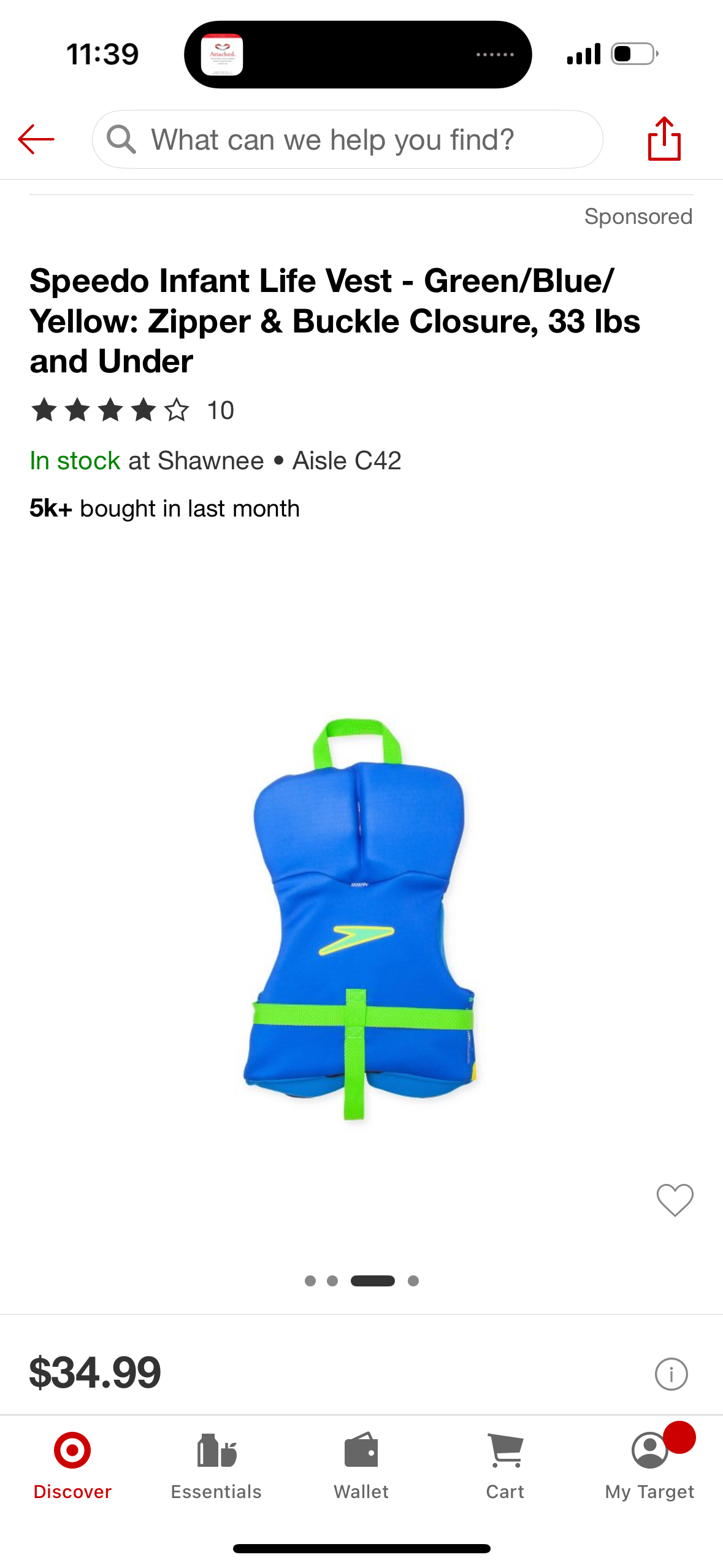 Speedo Infant Life Vest - Green/Blue/ Yellow: Zipper & Buckle Closure, 33 Ibs and Under