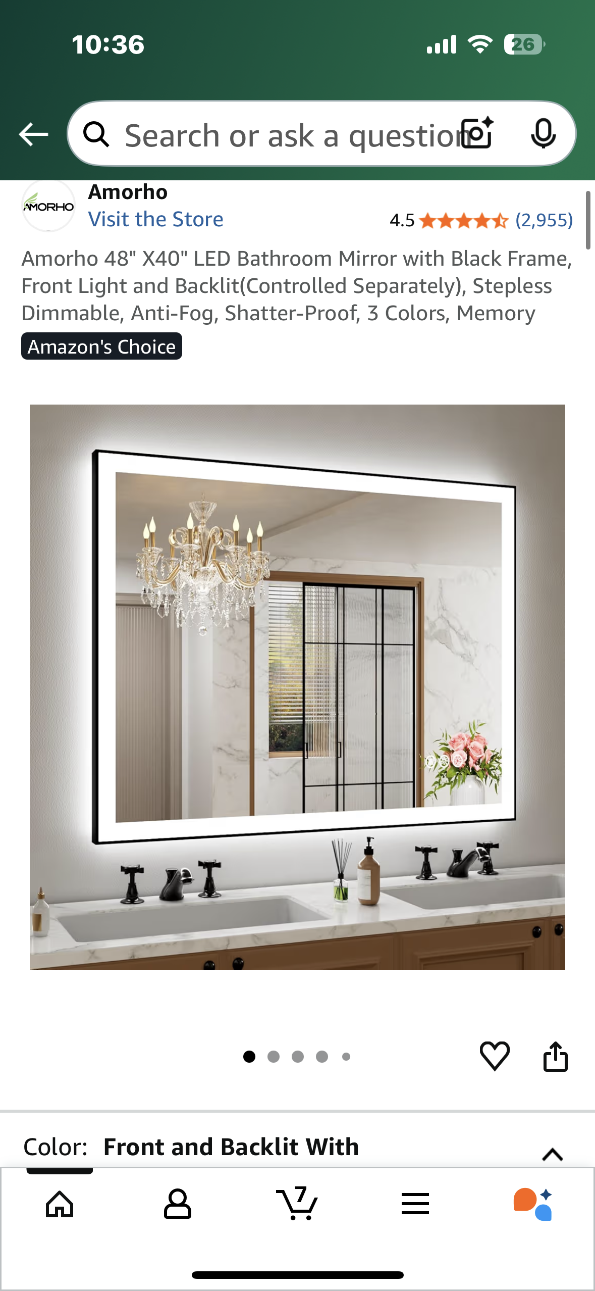 Amorho 48" X40" LED Bathroom Mirror with Black Frame, Front Light and Backlit(Controlled Separately), Stepless Dimmable, Anti-Fog, Shatter-Proof, 3 Colors, Memory (M416)