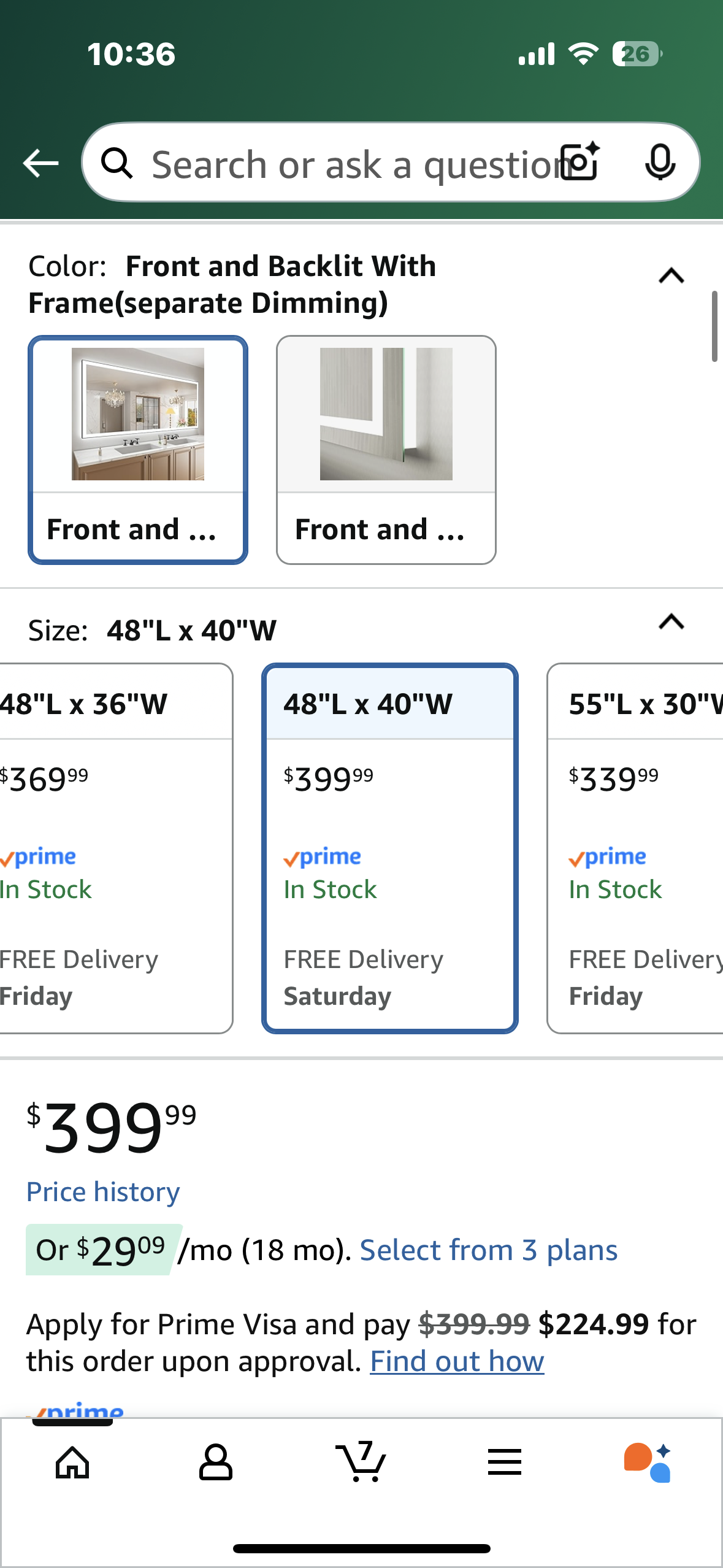 Amorho 48" X40" LED Bathroom Mirror with Black Frame, Front Light and Backlit(Controlled Separately), Stepless Dimmable, Anti-Fog, Shatter-Proof, 3 Colors, Memory (M416)