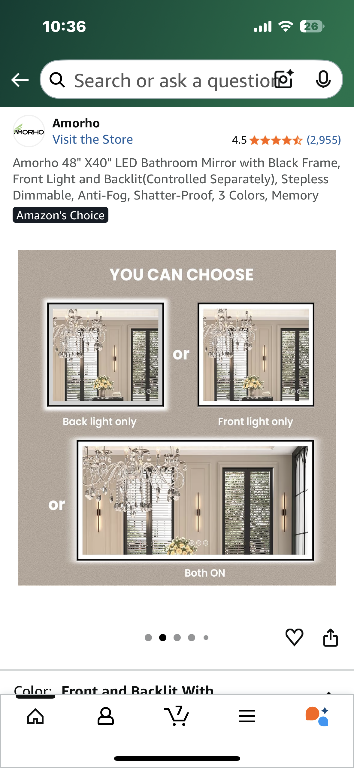 Amorho 48" X40" LED Bathroom Mirror with Black Frame, Front Light and Backlit(Controlled Separately), Stepless Dimmable, Anti-Fog, Shatter-Proof, 3 Colors, Memory (M416)