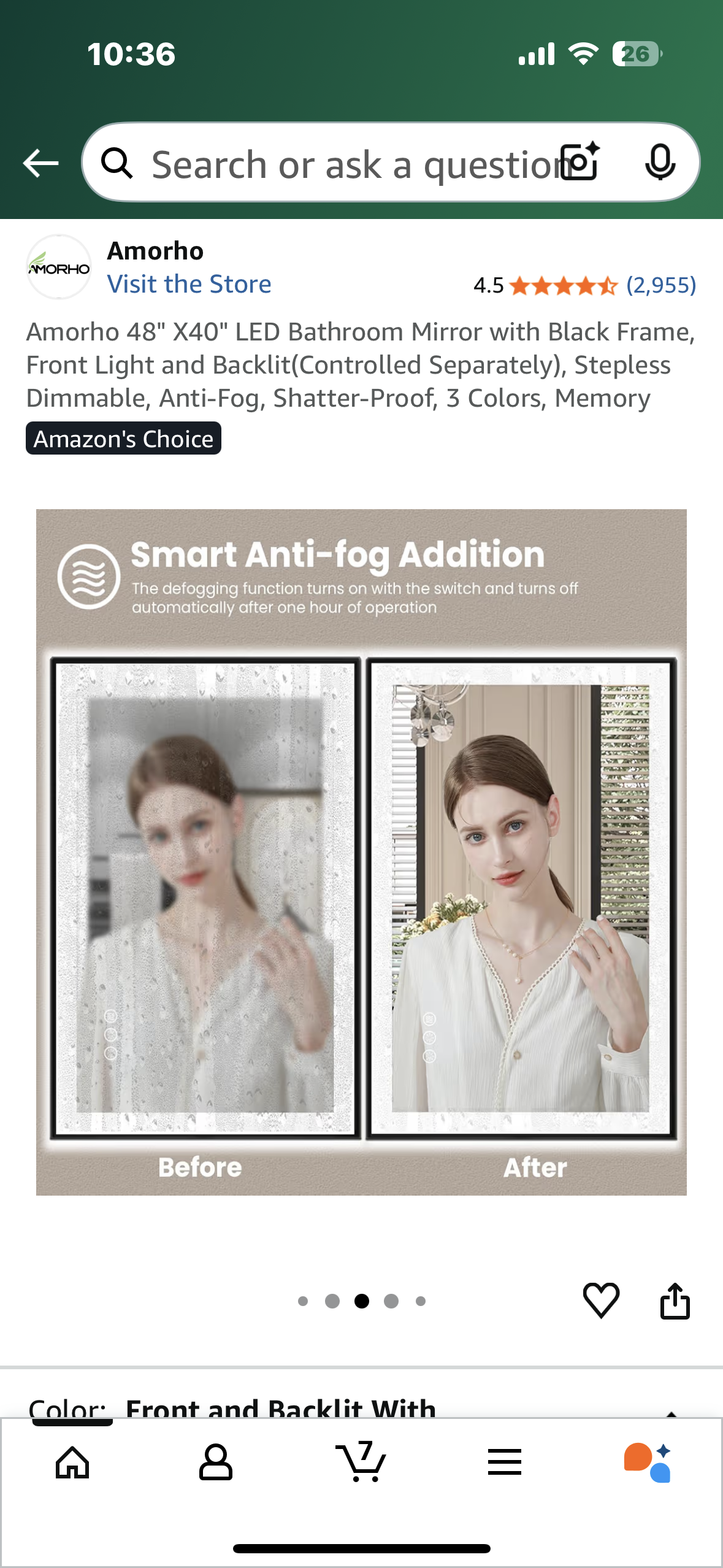 Amorho 48" X40" LED Bathroom Mirror with Black Frame, Front Light and Backlit(Controlled Separately), Stepless Dimmable, Anti-Fog, Shatter-Proof, 3 Colors, Memory (M416)