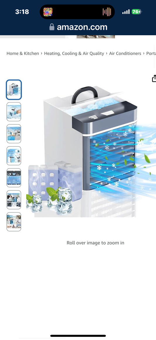 Portable Air Conditioners, Mini Air Conditioner with 2 Ice Packs, 3 Speeds Anti-leakage Water Personal Air Cooler for Room Office Camping Car-R801