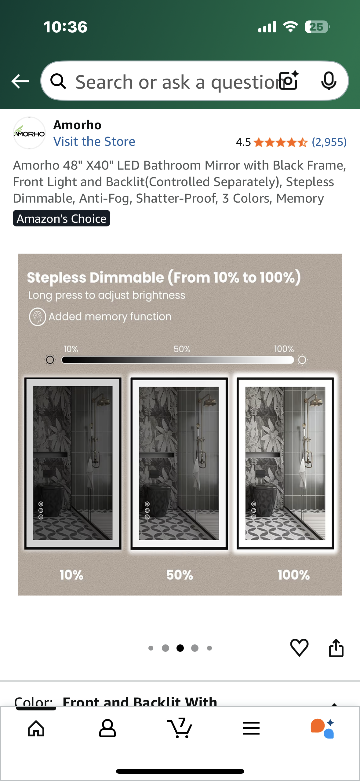 Amorho 48" X40" LED Bathroom Mirror with Black Frame, Front Light and Backlit(Controlled Separately), Stepless Dimmable, Anti-Fog, Shatter-Proof, 3 Colors, Memory (M416)