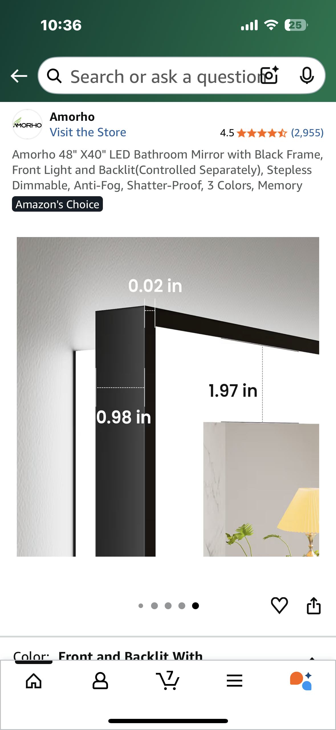 Amorho 48" X40" LED Bathroom Mirror with Black Frame, Front Light and Backlit(Controlled Separately), Stepless Dimmable, Anti-Fog, Shatter-Proof, 3 Colors, Memory (M416)
