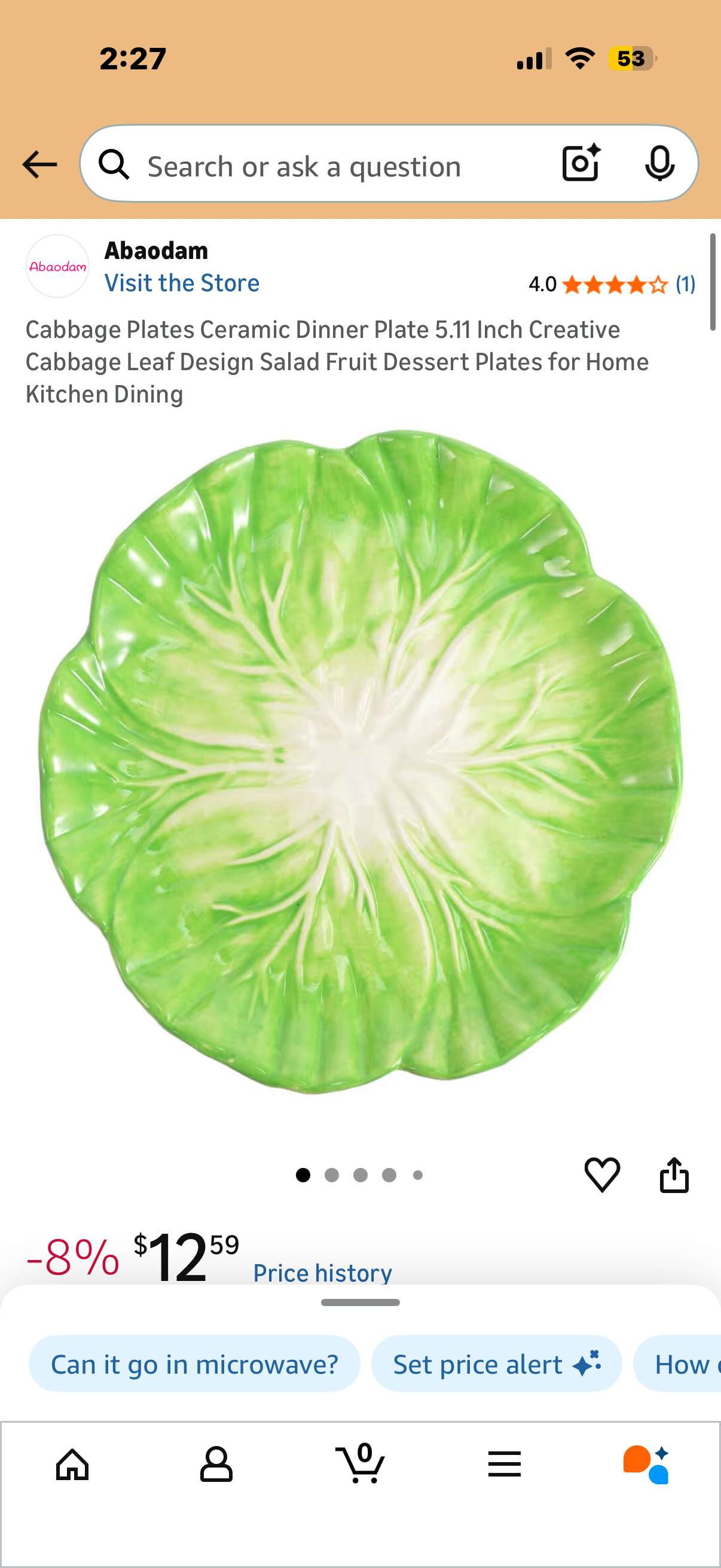 Cabbage Plates Ceramic Dinner Plate 5.11 Inch Creative Cabbage Leaf Design Salad Fruit Dessert Plates for Home Kitchen Dining