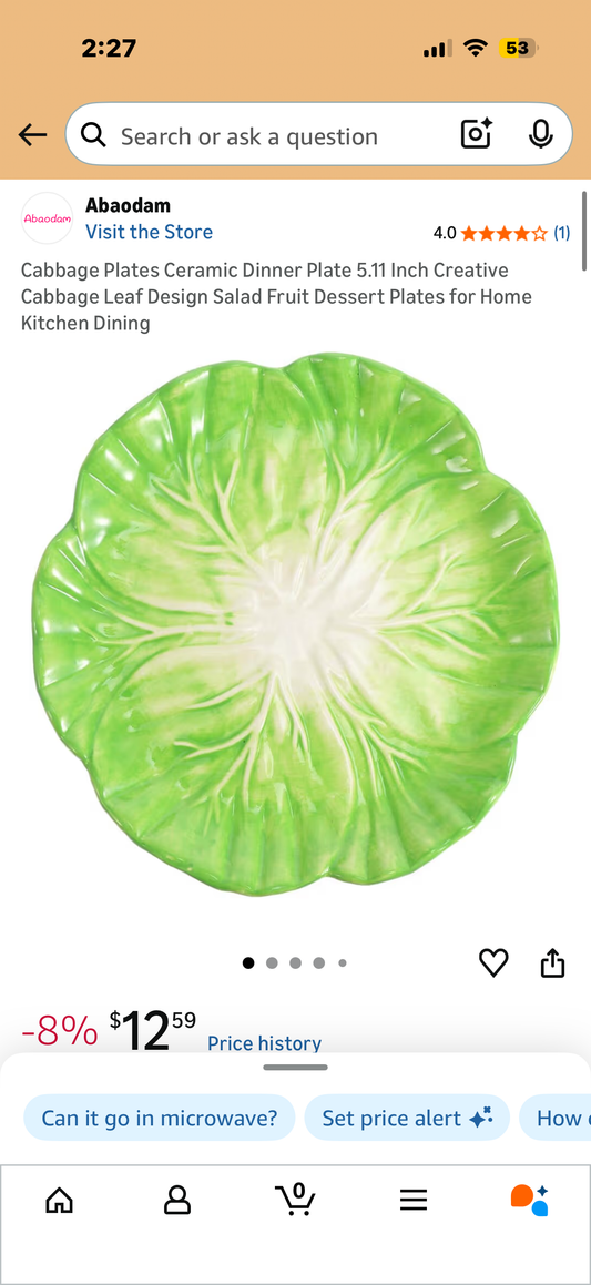 Cabbage Plates Ceramic Dinner Plate 5.11 Inch Creative Cabbage Leaf Design Salad Fruit Dessert Plates for Home Kitchen Dining