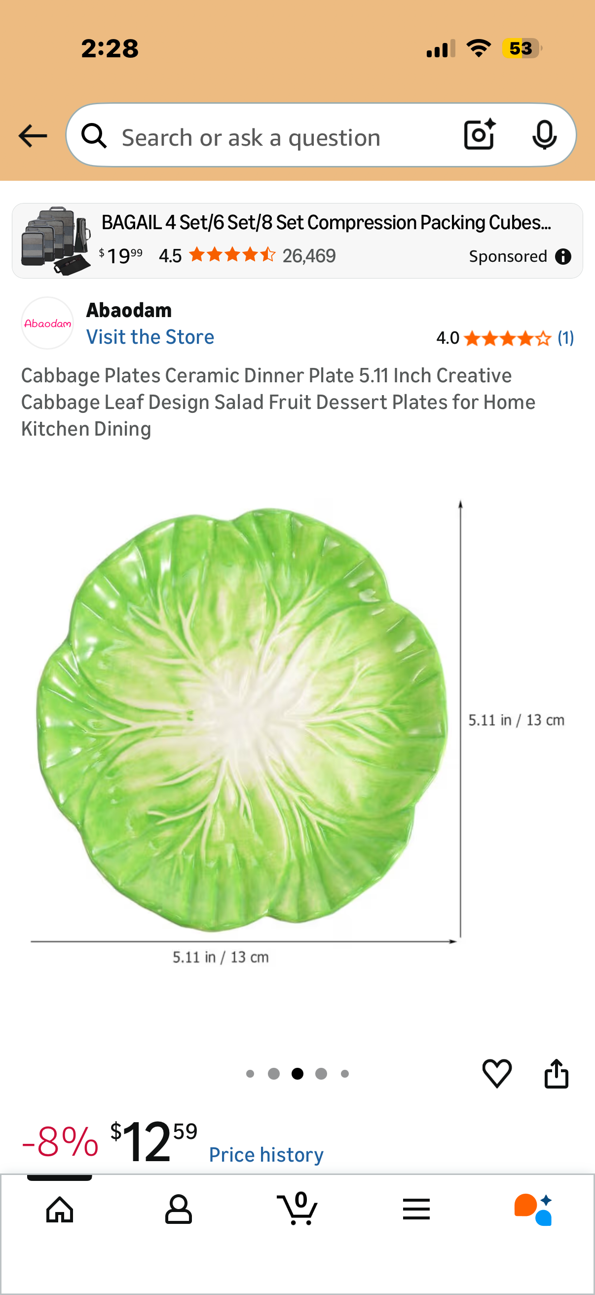 Cabbage Plates Ceramic Dinner Plate 5.11 Inch Creative Cabbage Leaf Design Salad Fruit Dessert Plates for Home Kitchen Dining