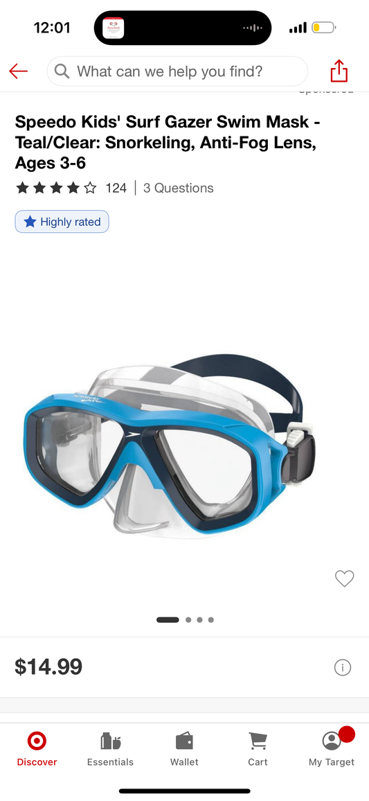 Speedo Kids' Surf Gazer Swim Mask - Teal/Clear: Snorkeling, Anti-Fog Lens, Ages 3-6