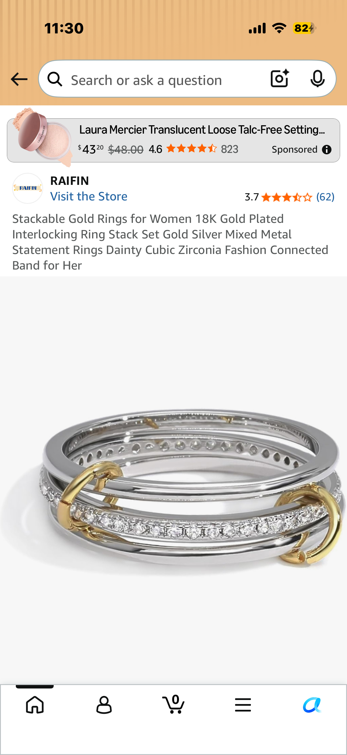 Stackable Gold Rings for Women 18K Gold Plated Interlocking Ring Stack Set Gold Silver Mixed Metal Statement Rings Dainty Cubic Zirconia Fashion Connected Band for Her (Size 6.0-6.5)