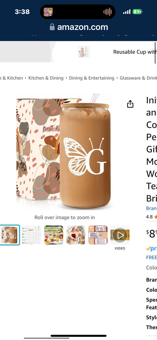 Teeglow Initial Glass Cup with Lids and Straws, Aesthetic Iced Coffee Glasses, Personalized Birthday Gifts for Women, Monogrammed Gifts for Women, Friend, Mom, Teacher, Sister, Coworker, Bridesmaid