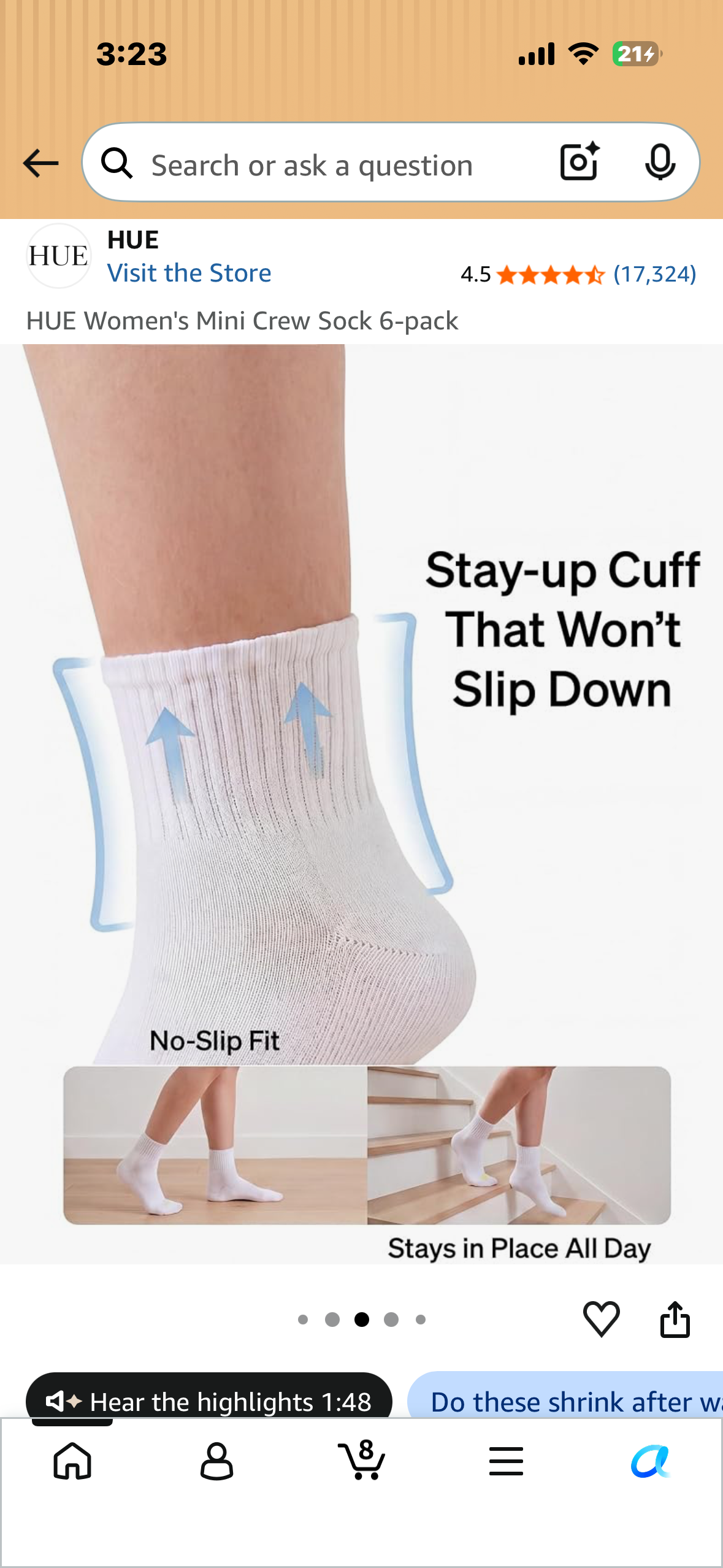 HUE Women's Mini Crew Sock 6-pack