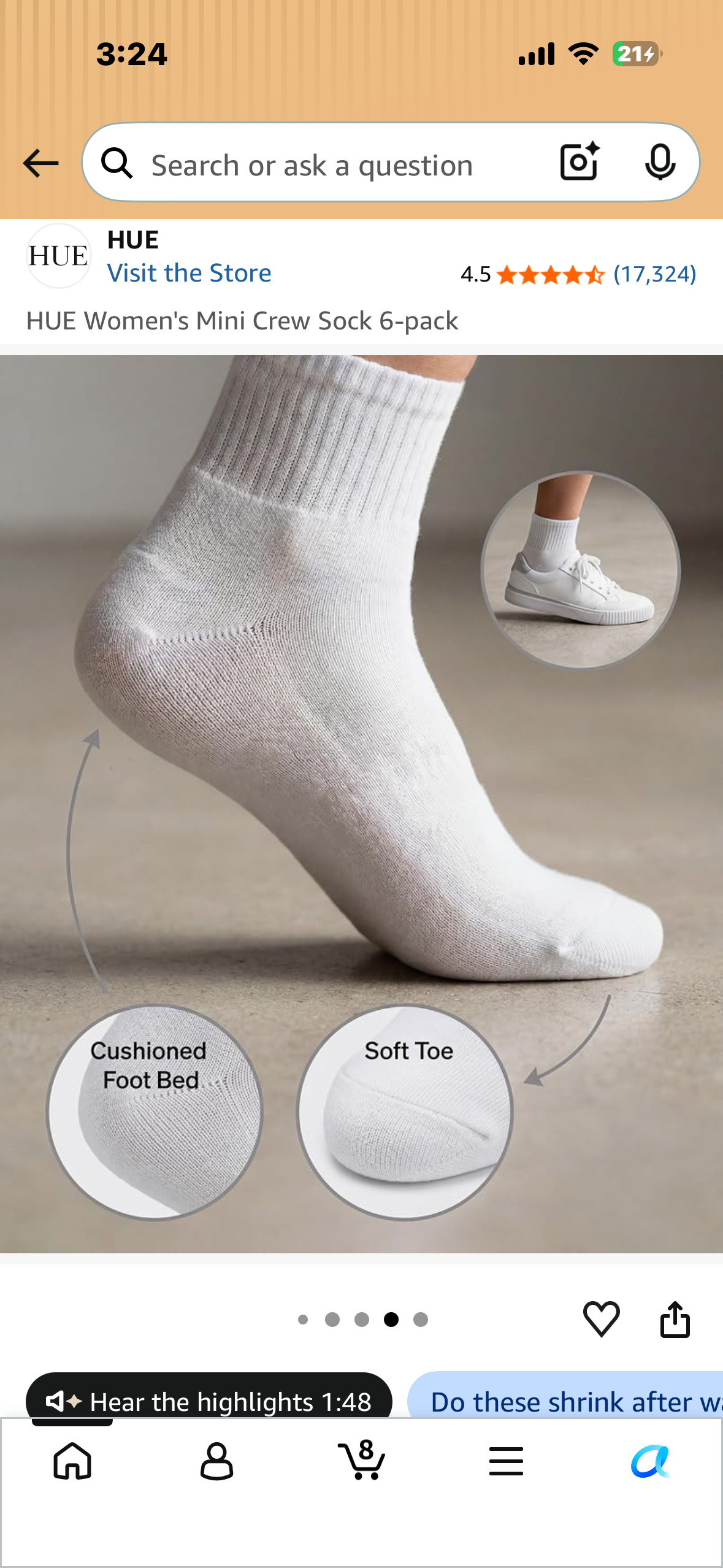 HUE Women's Mini Crew Sock 6-pack