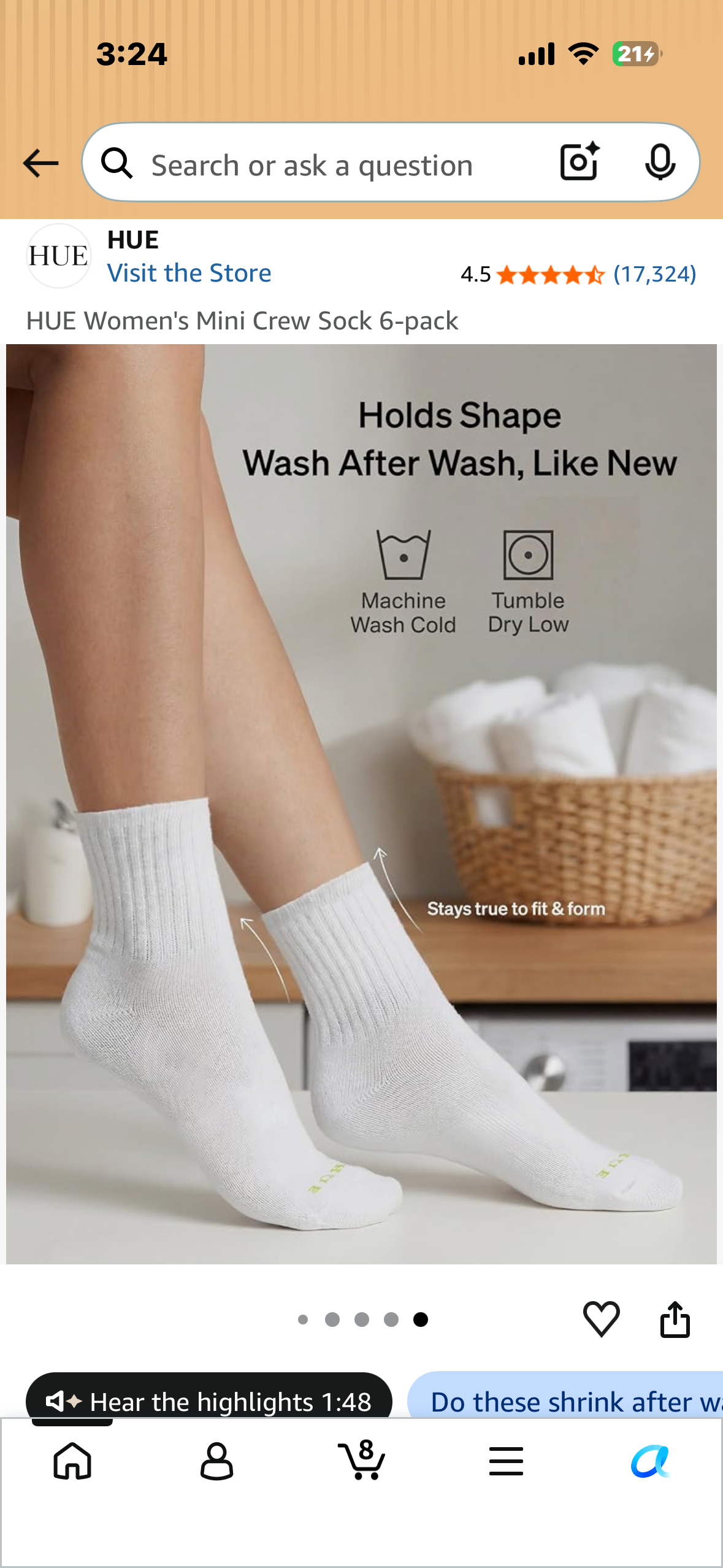 HUE Women's Mini Crew Sock 6-pack