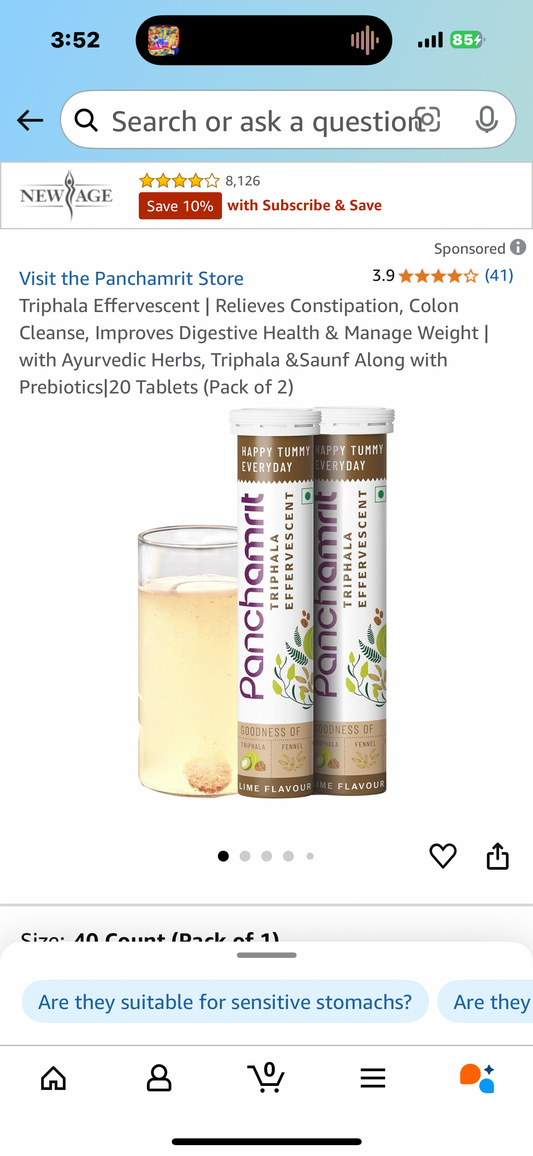 Triphala Effervescent | Relieves Constipation, Colon Cleanse, Improves Digestive Health & Manage Weight | with Ayurvedic Herbs, Triphala &Saunf Along with Prebiotics|20 Tablets (Pack of 2)