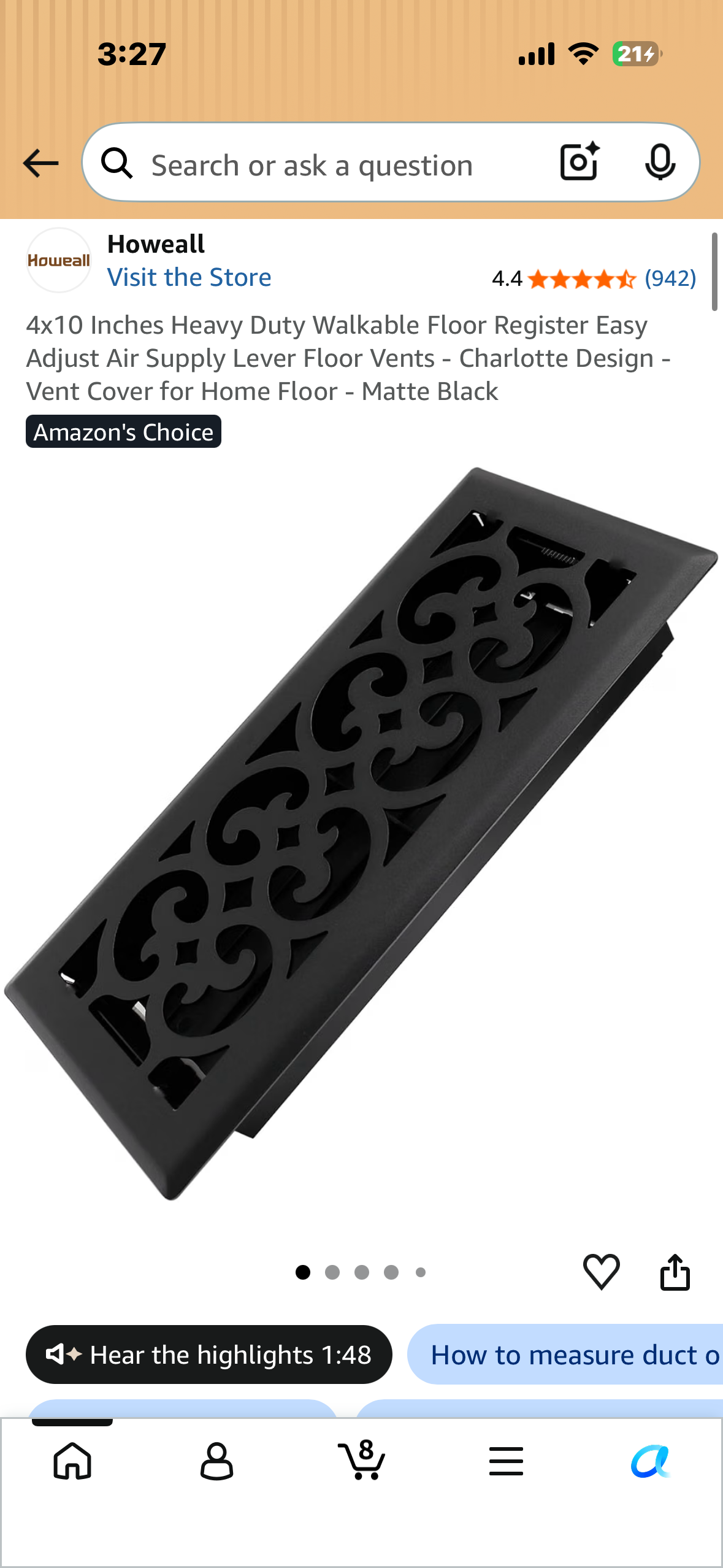 4x10 Inches Heavy Duty Walkable Floor Register Easy Adjust Air Supply Lever Floor Vents - Charlotte Design - Vent Cover for Home Floor - Matte Black