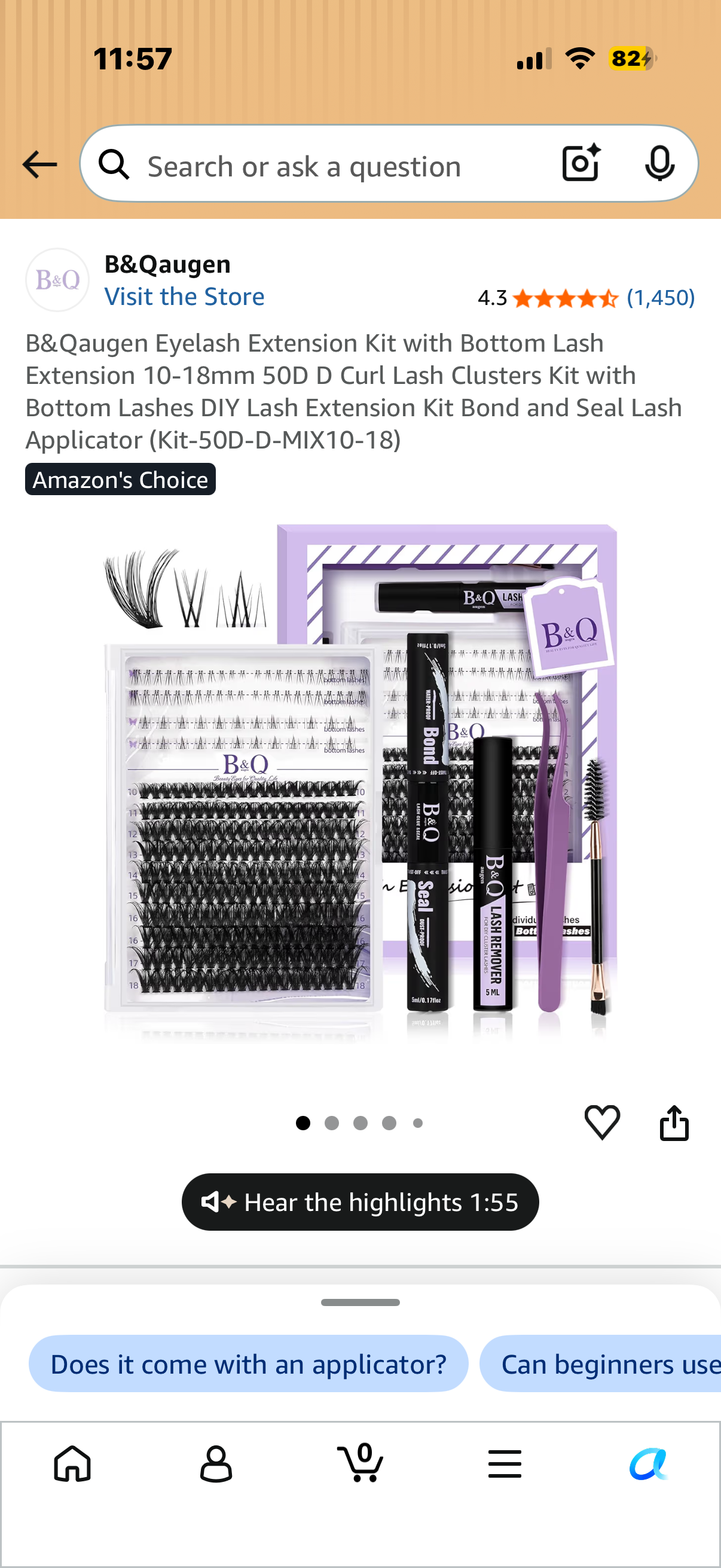 B&Qaugen Eyelash Extension Kit with Bottom Lash Extension 10-18mm 50D D Curl Lash Clusters Kit with Bottom Lashes DIY Lash Extension Kit Bond and Seal Lash Applicator