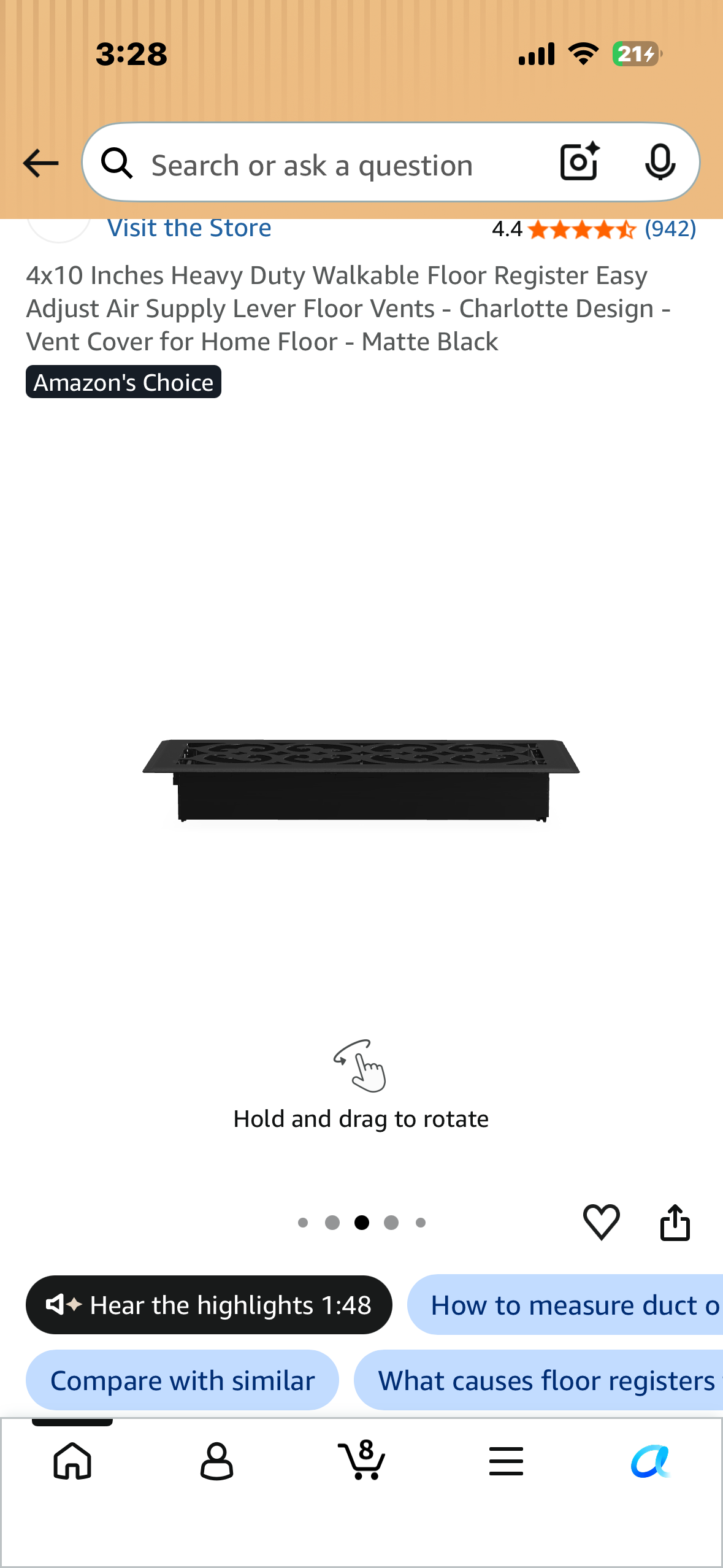 4x10 Inches Heavy Duty Walkable Floor Register Easy Adjust Air Supply Lever Floor Vents - Charlotte Design - Vent Cover for Home Floor - Matte Black