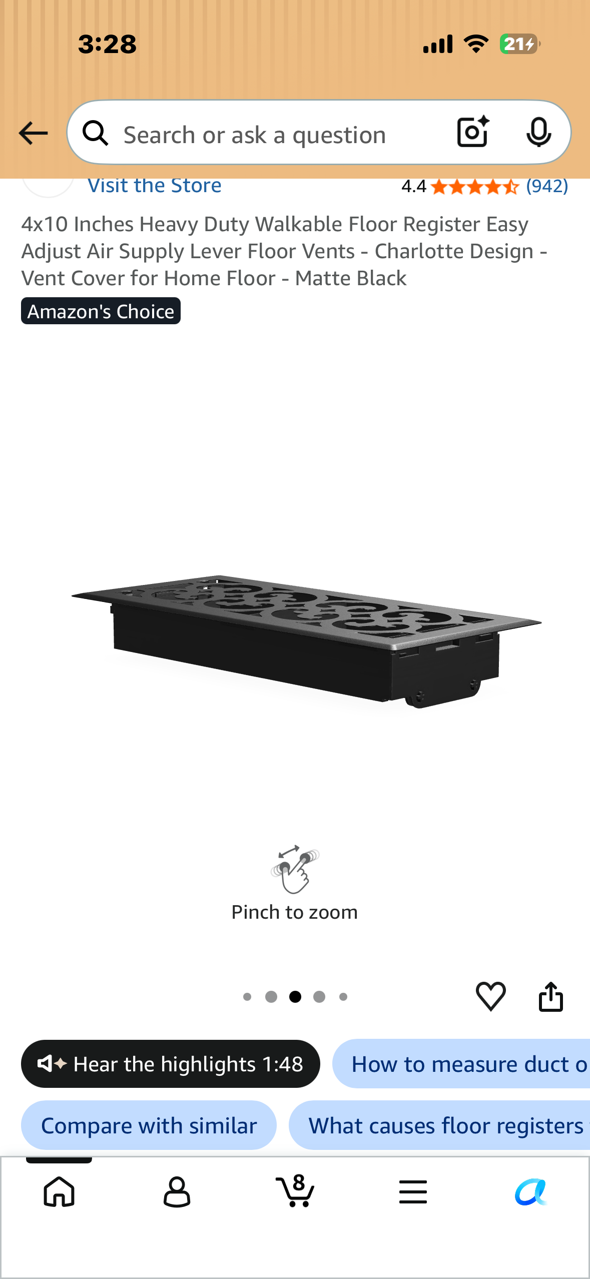 4x10 Inches Heavy Duty Walkable Floor Register Easy Adjust Air Supply Lever Floor Vents - Charlotte Design - Vent Cover for Home Floor - Matte Black