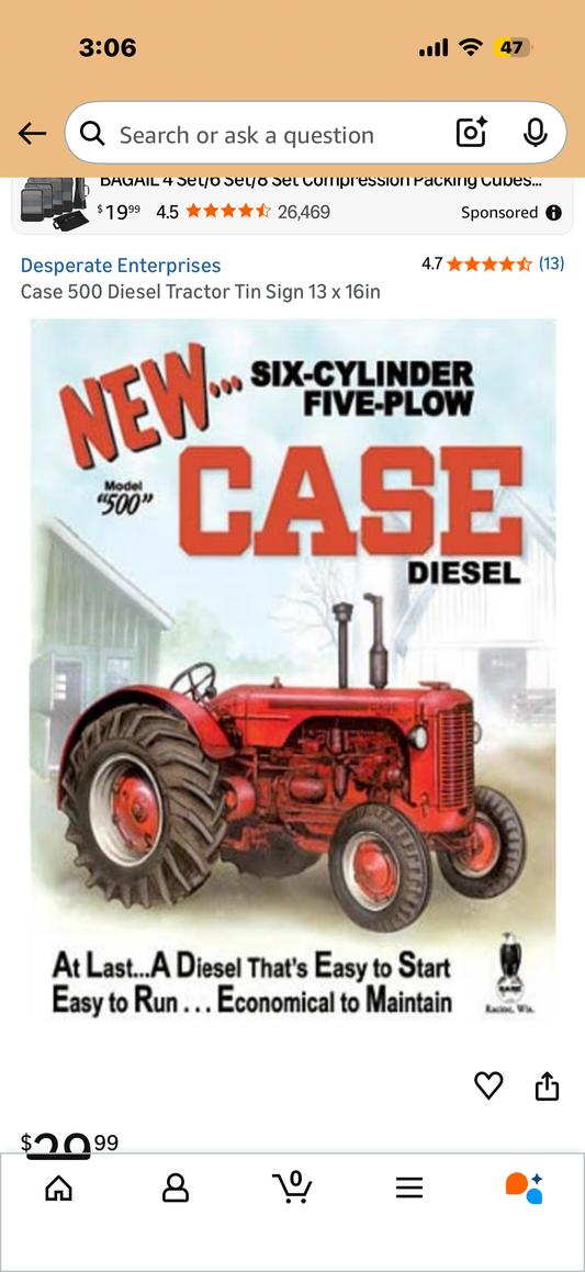 Case 500 Diesel Tractor Wooden Sign 13 x 16in
