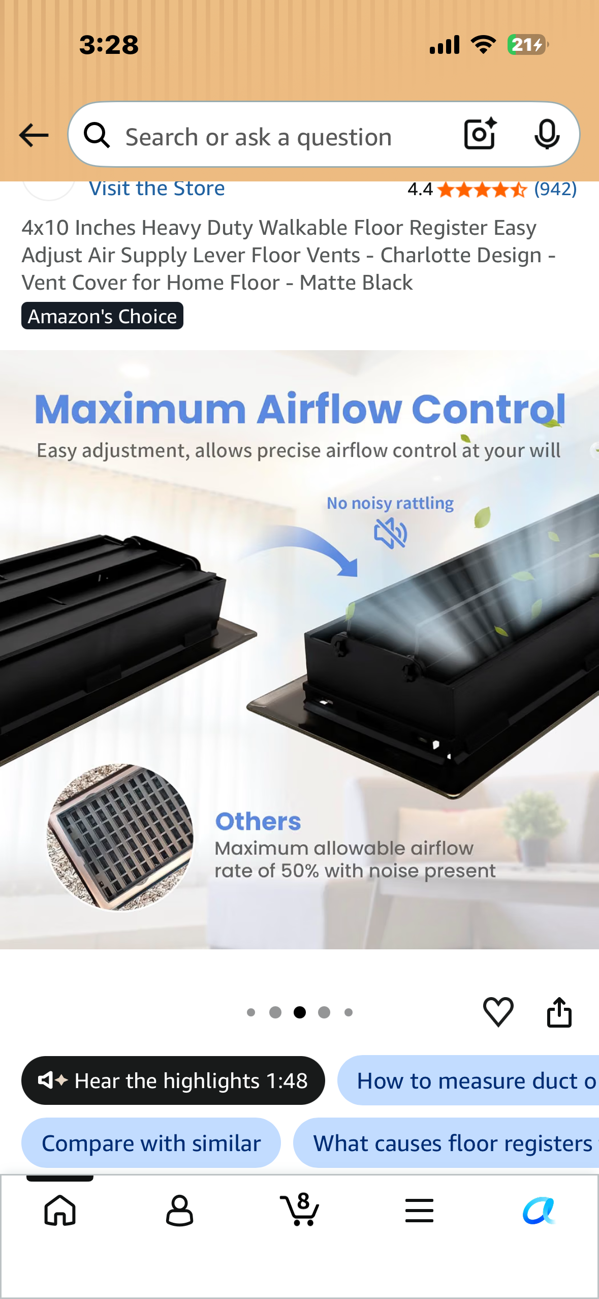 4x10 Inches Heavy Duty Walkable Floor Register Easy Adjust Air Supply Lever Floor Vents - Charlotte Design - Vent Cover for Home Floor - Matte Black