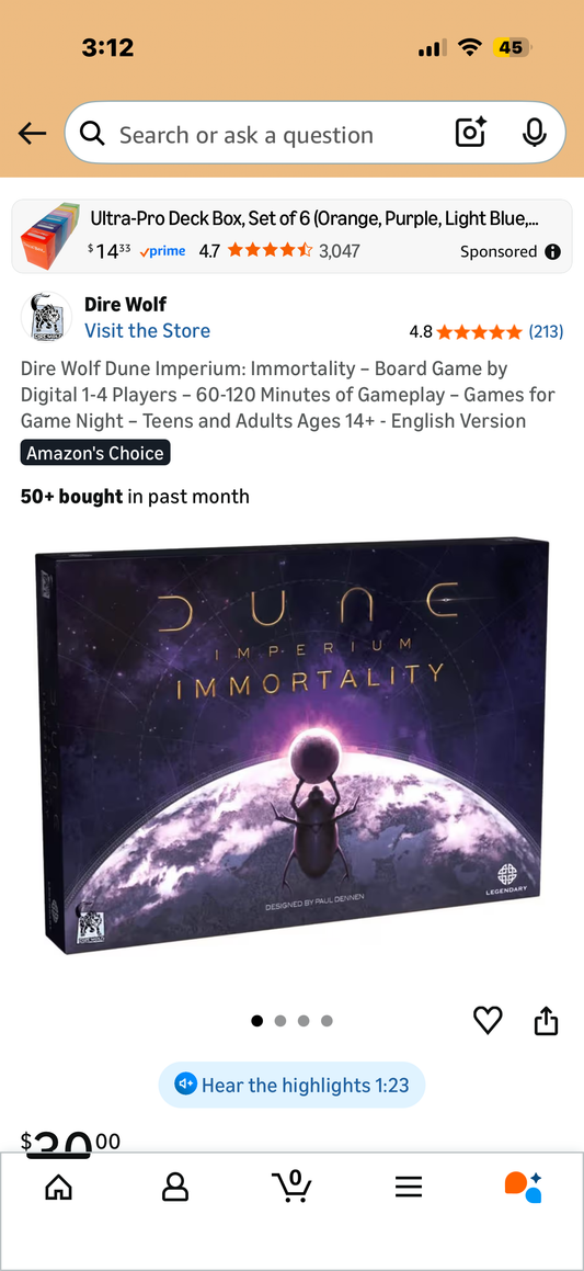 Dire Wolf Dune Imperium: Immortality – Board Game by Digital 1-4 Players – 60-120 Minutes of Gameplay – Games for Game Night – Teens and Adults Ages 14+ - English Version