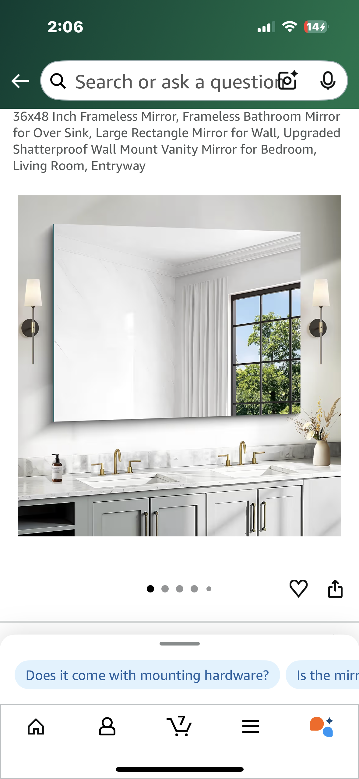 36” x 48” Frameless Mirror, Upgraded Shatterproof, Wall Mount, Vanity Mirror for Bedroom, Living Room, Entryway (M419)