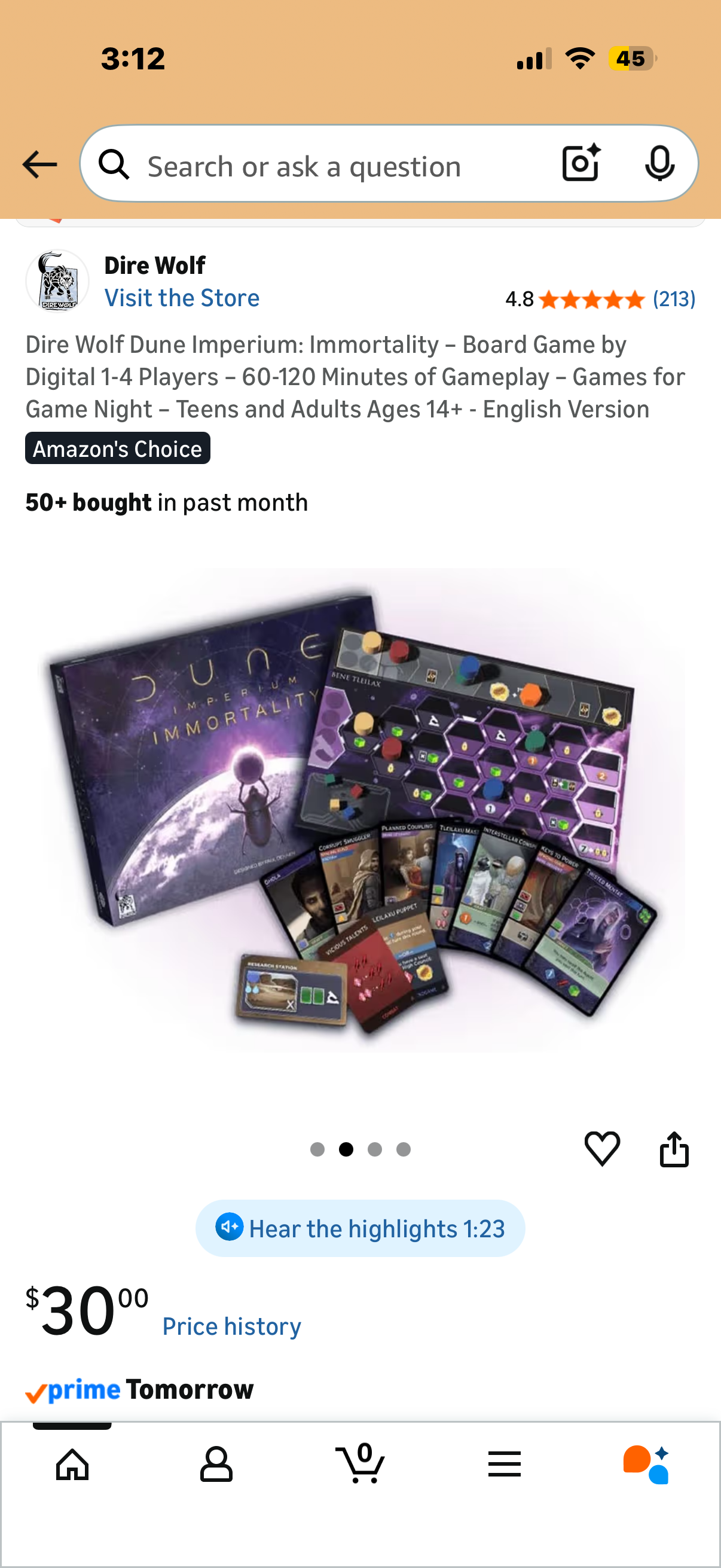 Dire Wolf Dune Imperium: Immortality – Board Game by Digital 1-4 Players – 60-120 Minutes of Gameplay – Games for Game Night – Teens and Adults Ages 14+ - English Version