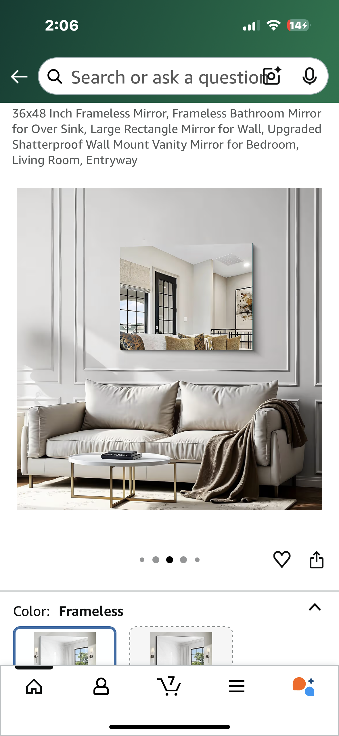 36” x 48” Frameless Mirror, Upgraded Shatterproof, Wall Mount, Vanity Mirror for Bedroom, Living Room, Entryway (M419)