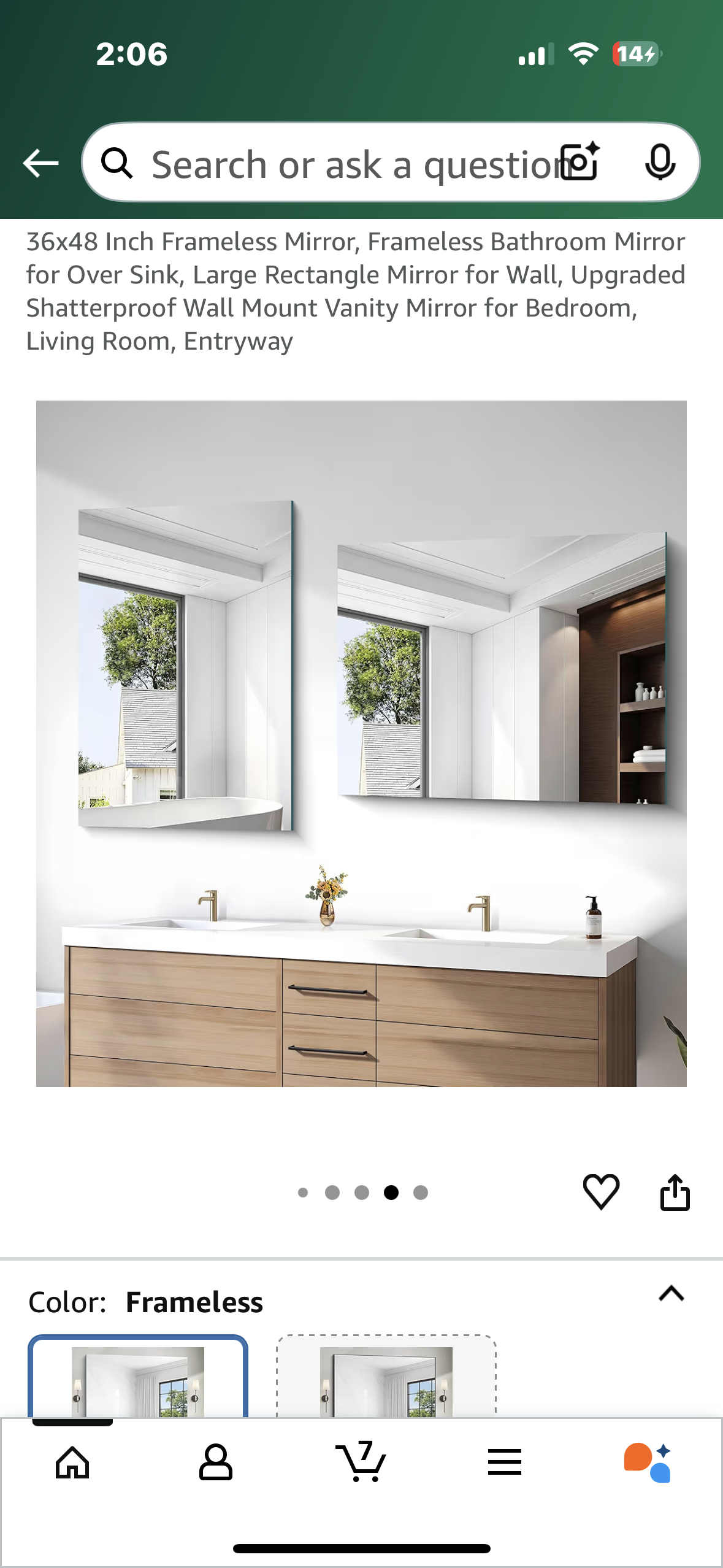 36” x 48” Frameless Mirror, Upgraded Shatterproof, Wall Mount, Vanity Mirror for Bedroom, Living Room, Entryway (M419)