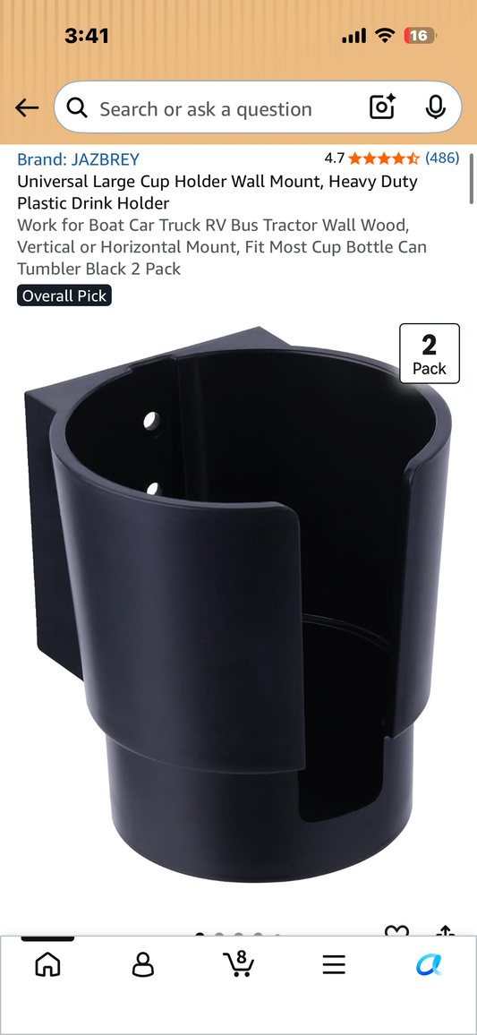Universal Large Cup Holder, Wall Mount, Heavy Duty Plastic Drink Holder for Boat, Car Truck, RV, Bus,Tractor, FTC Vertical or Horizontal Mount, Fit Most Cup Bottle Can Tumbler Black 2 Pack
