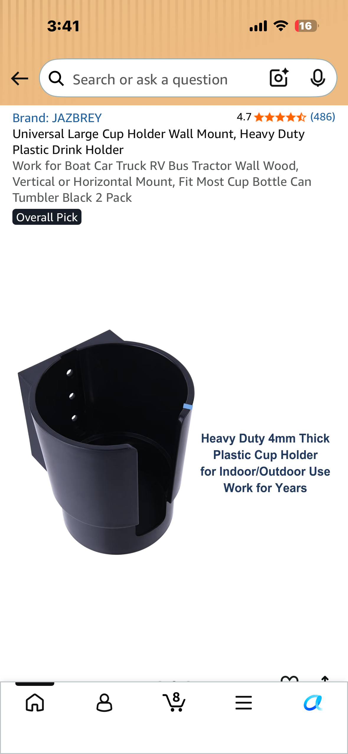 Universal Large Cup Holder, Wall Mount, Heavy Duty Plastic Drink Holder for Boat, Car Truck, RV, Bus,Tractor, FTC Vertical or Horizontal Mount, Fit Most Cup Bottle Can Tumbler Black 2 Pack