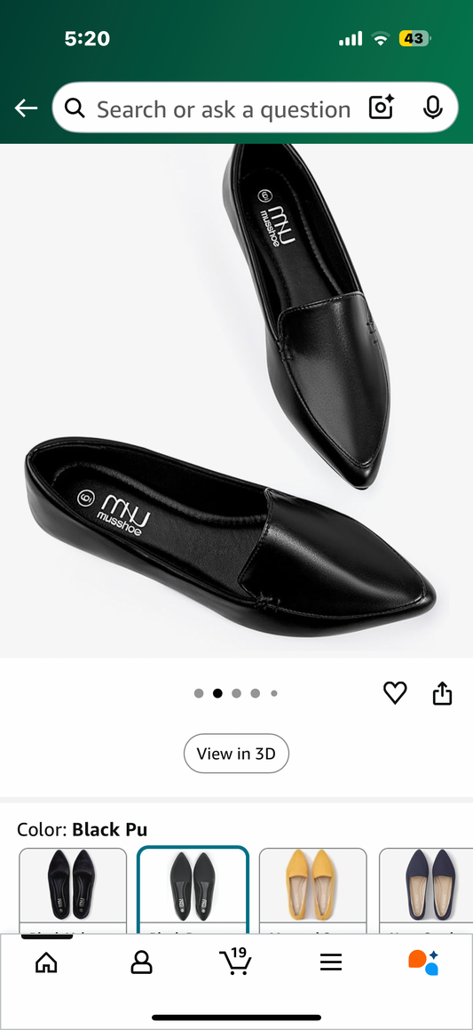 MUSSHOE Loafers for Women Women's Loafers Memory Foam, Comfortable, Pointed Toe (Size 901)