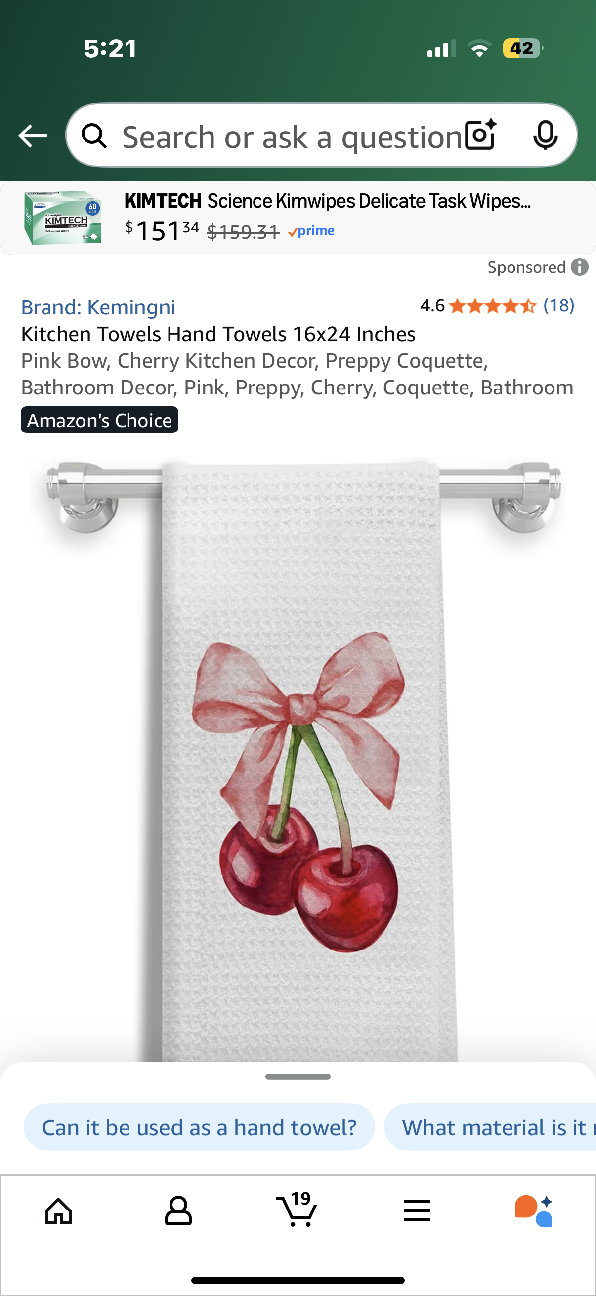 Kitchen Towels Hand Towels 16x24 Inches Pink Bow, Cherry Kitchen Decor, Preppy Coquette, Bathroom Decor, Pink, Preppy, Cherry, Coquette, Bathroom