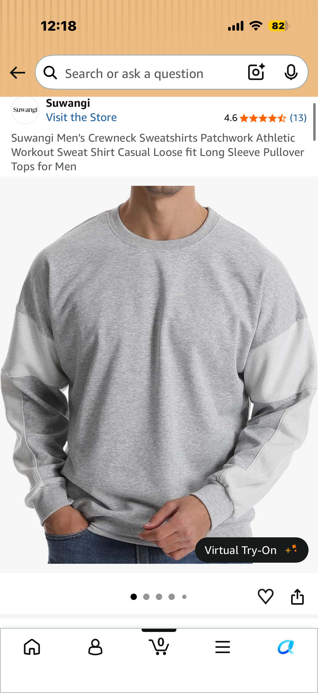 Suwangi Men's Crewneck Sweatshirts Patchwork Athletic Workout Sweat Shirt Casual Loose fit Long Sleeve Pullover Tops for Men (Size Small)