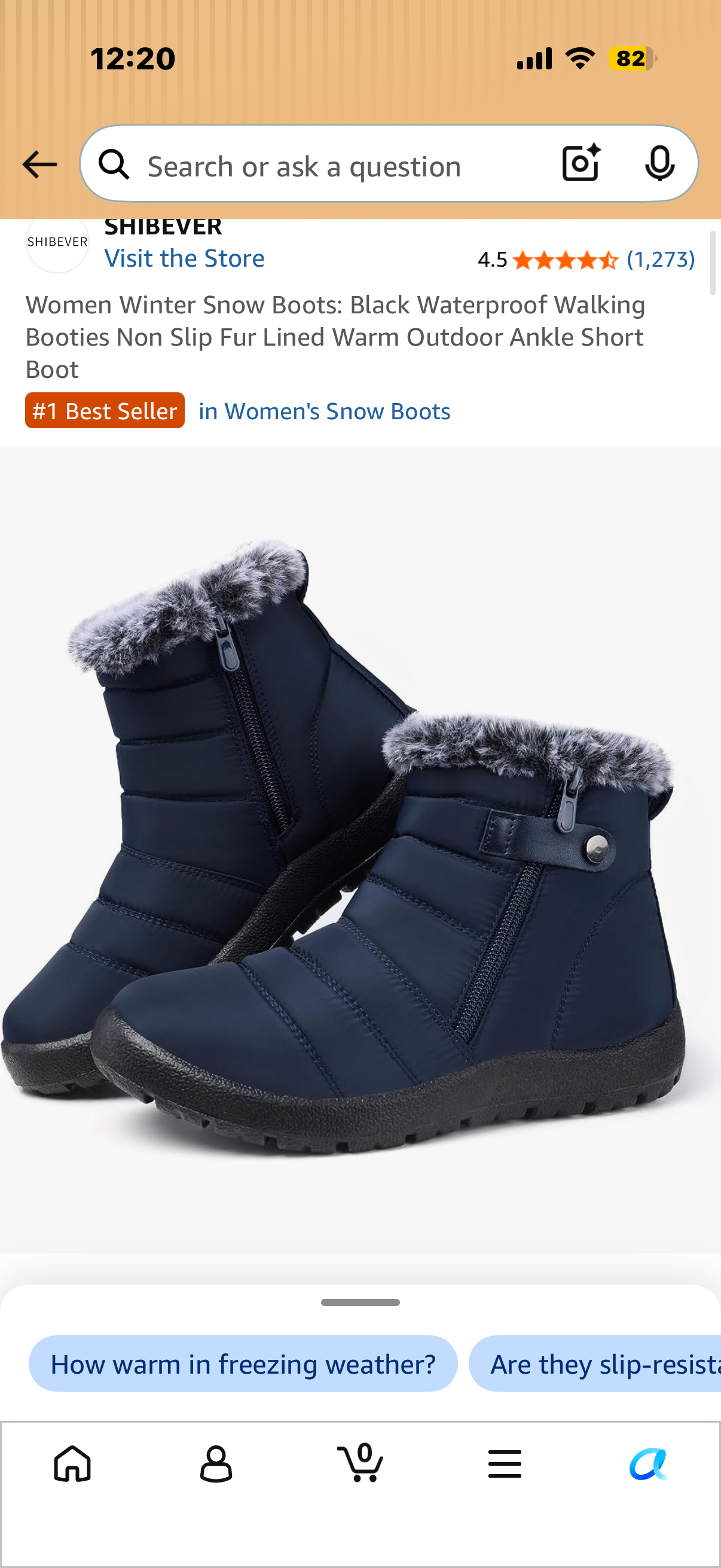 Women Winter Snow Boots: Black Waterproof Walking Booties Non Slip Fur Lined Warm Outdoor Ankle Short Boot (Size 8)