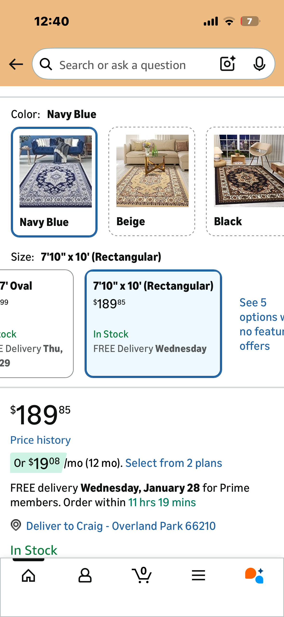 Antep Rugs Alfombras Oriental Traditional Non-Skid (Non-Slip) Low Profile Pile Rubber Backing Indoor Area Rugs (Black , 7'10" x 10') (L1160)