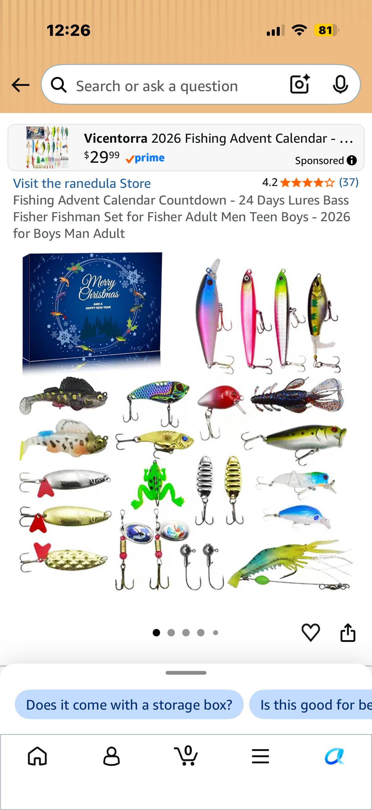 Fishing Advent Calendar Countdown - 24 Days Lures Bass Fisher Fishman Set for Fisher Adult Men Teen Boys - 2026 for Boys Man Adult